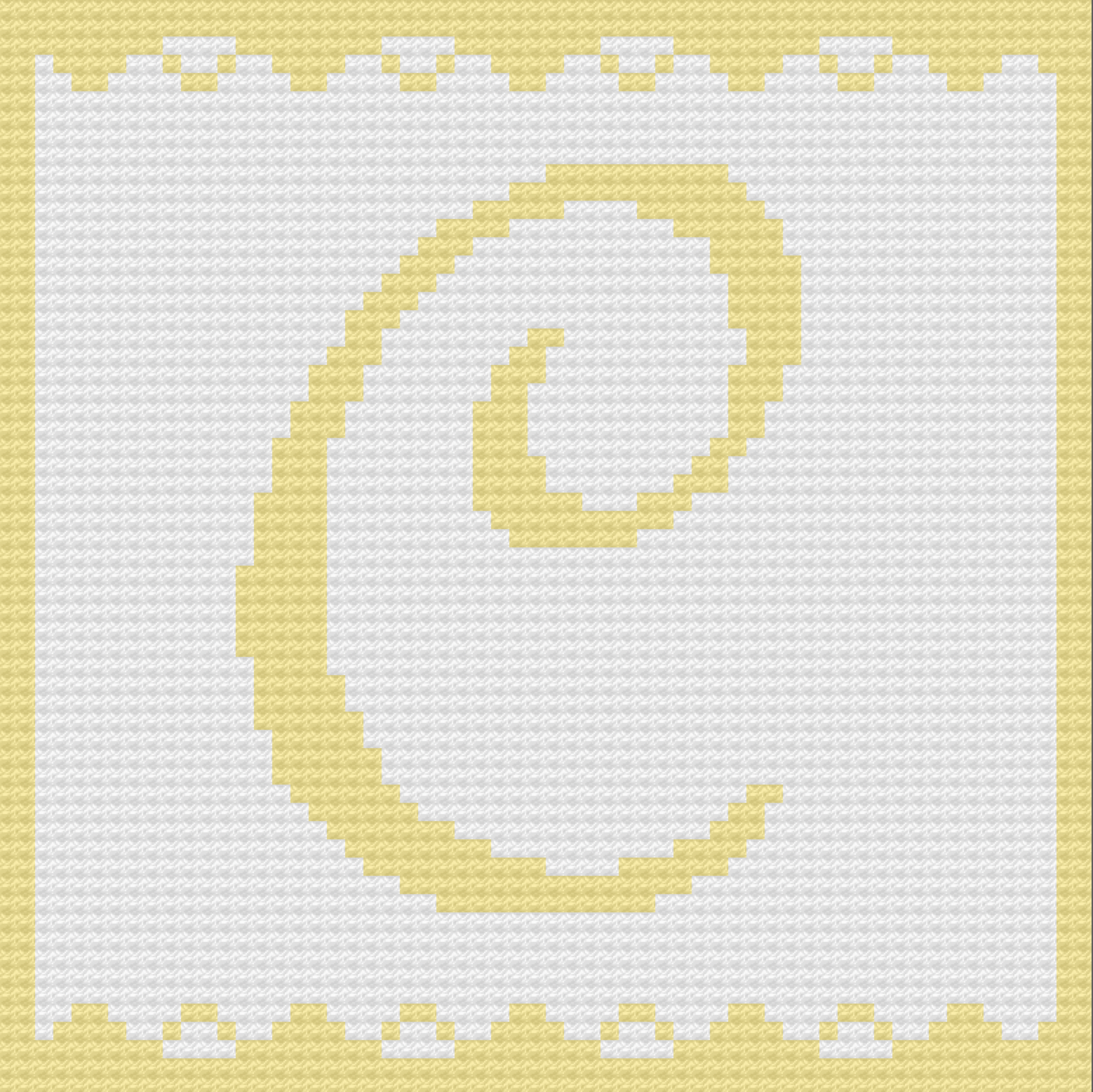 Graph image of Letter C Baby Afghan Afghan.  This is a script letter C done in yellow and white, to show what the baby afghan will look like when crocheted.   - pattern from The Crochet Couch