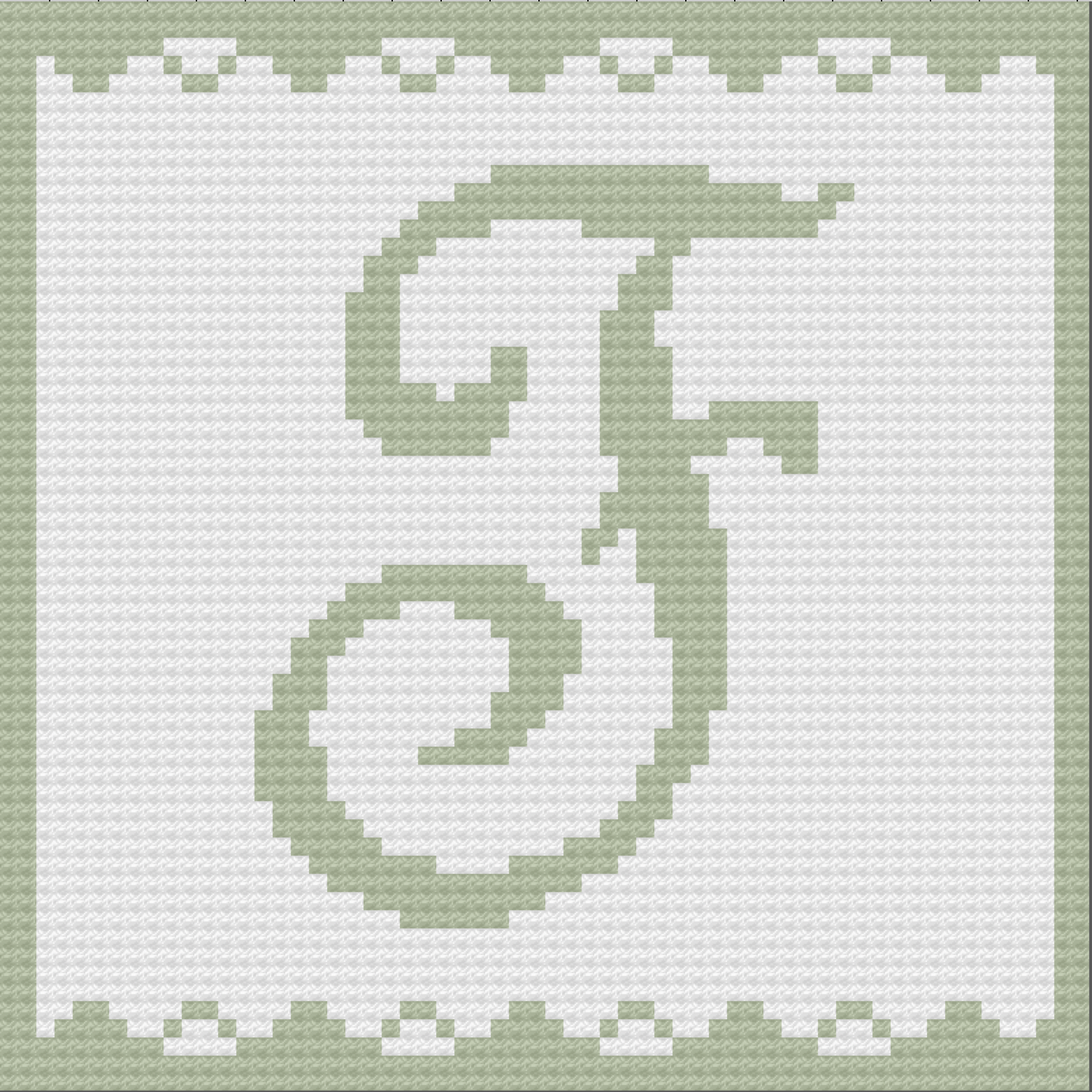 Graph image of Letter F Baby Afghan Afghan.  This is a script letter F done in Celery and white, to show what the baby afghan will look like when crocheted.   - pattern from The Crochet Couch