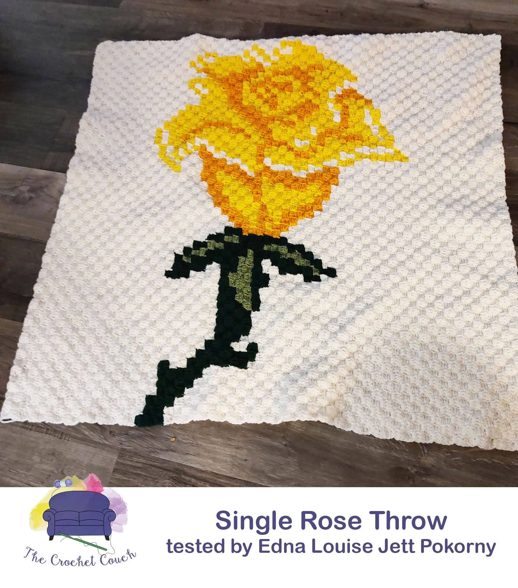 Yellow Rose Afghan crocheted by Edna Louise Jett Pokorny using C2C