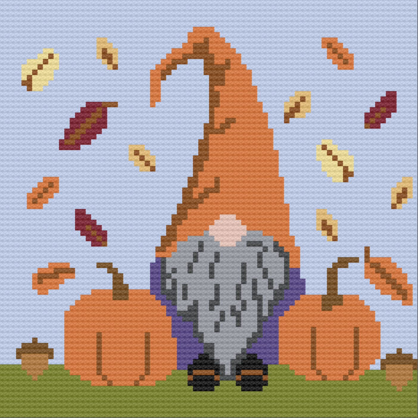 Gnome graph image with pumpkins and falling autumn leaves