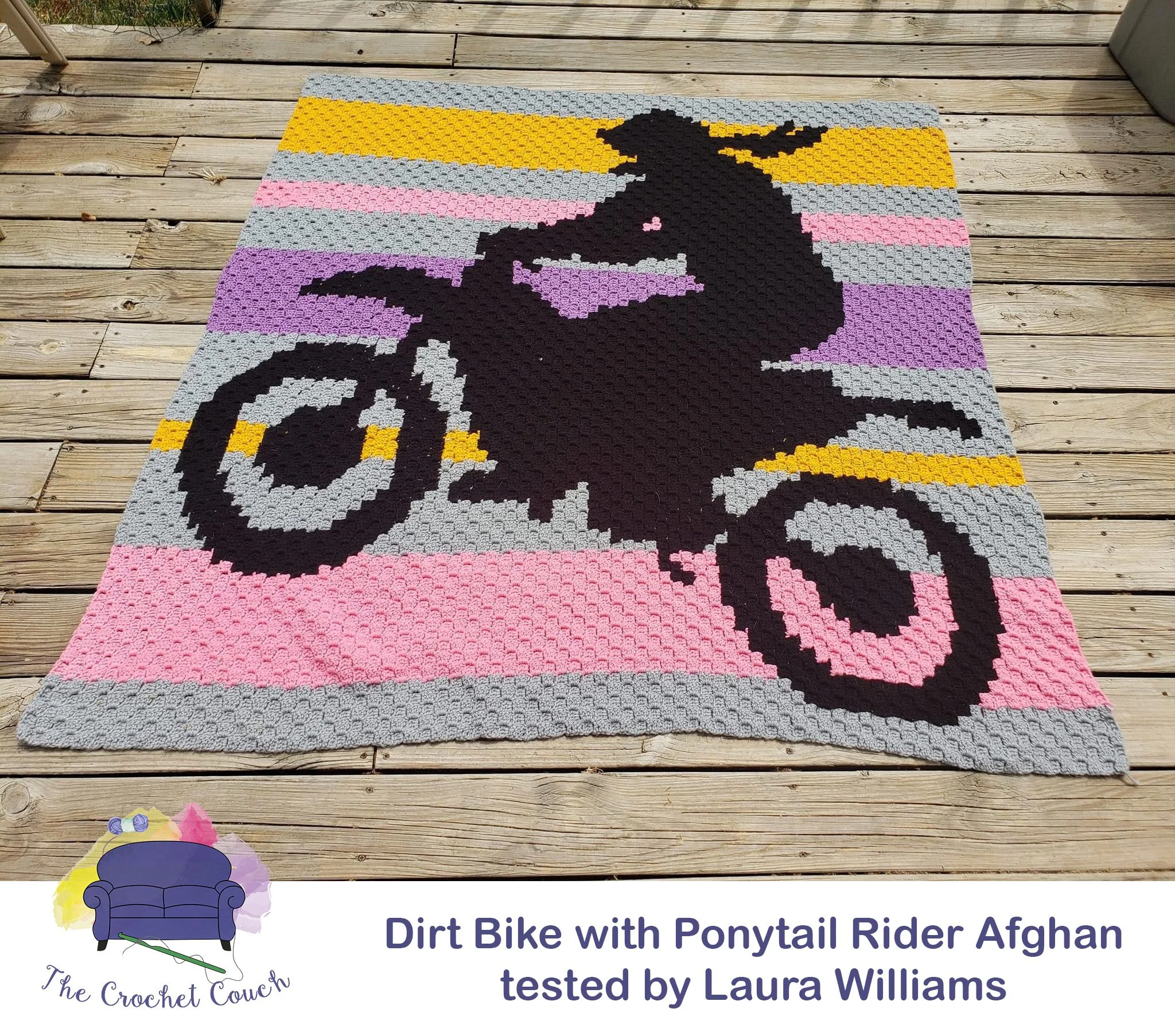 Dirt Bike with Ponytail Rider Afghan, C2C Crochet Pattern