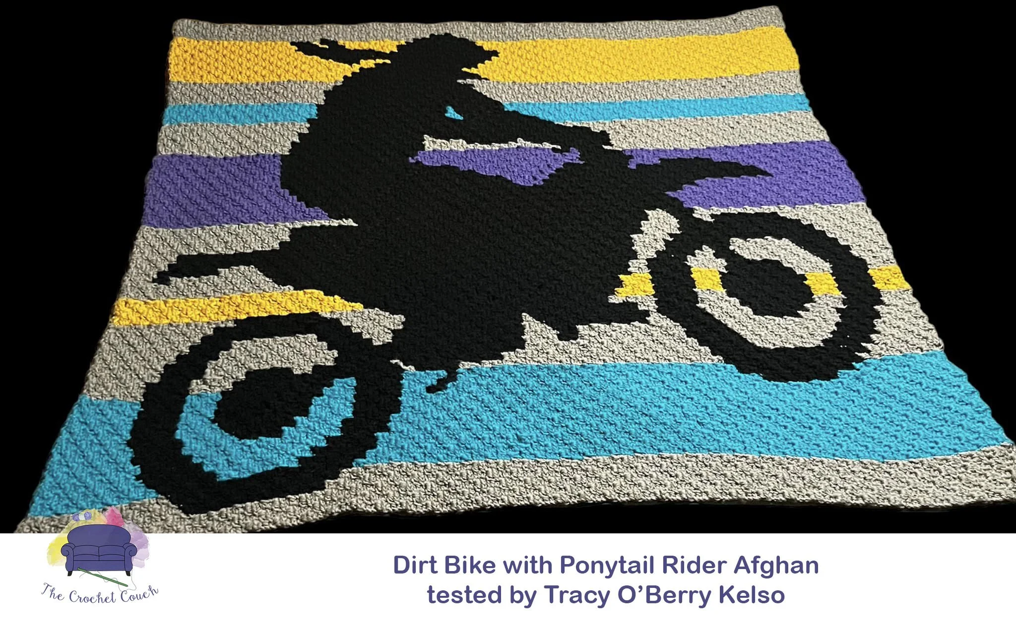Dirt Bike with Ponytail Rider Afghan, C2C Crochet Pattern
