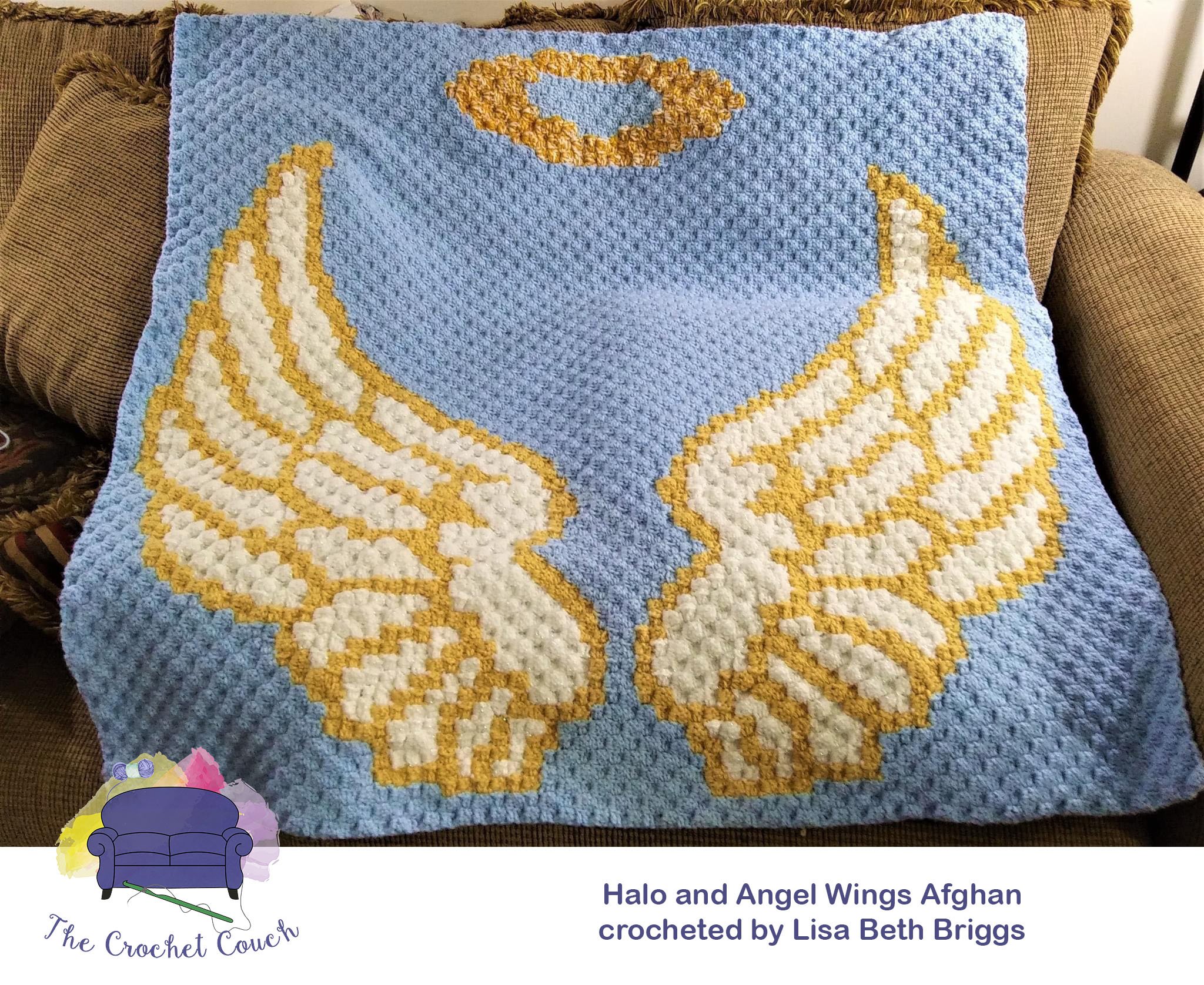Halo and Angel Wings Afghan, C2C Crochet Pattern