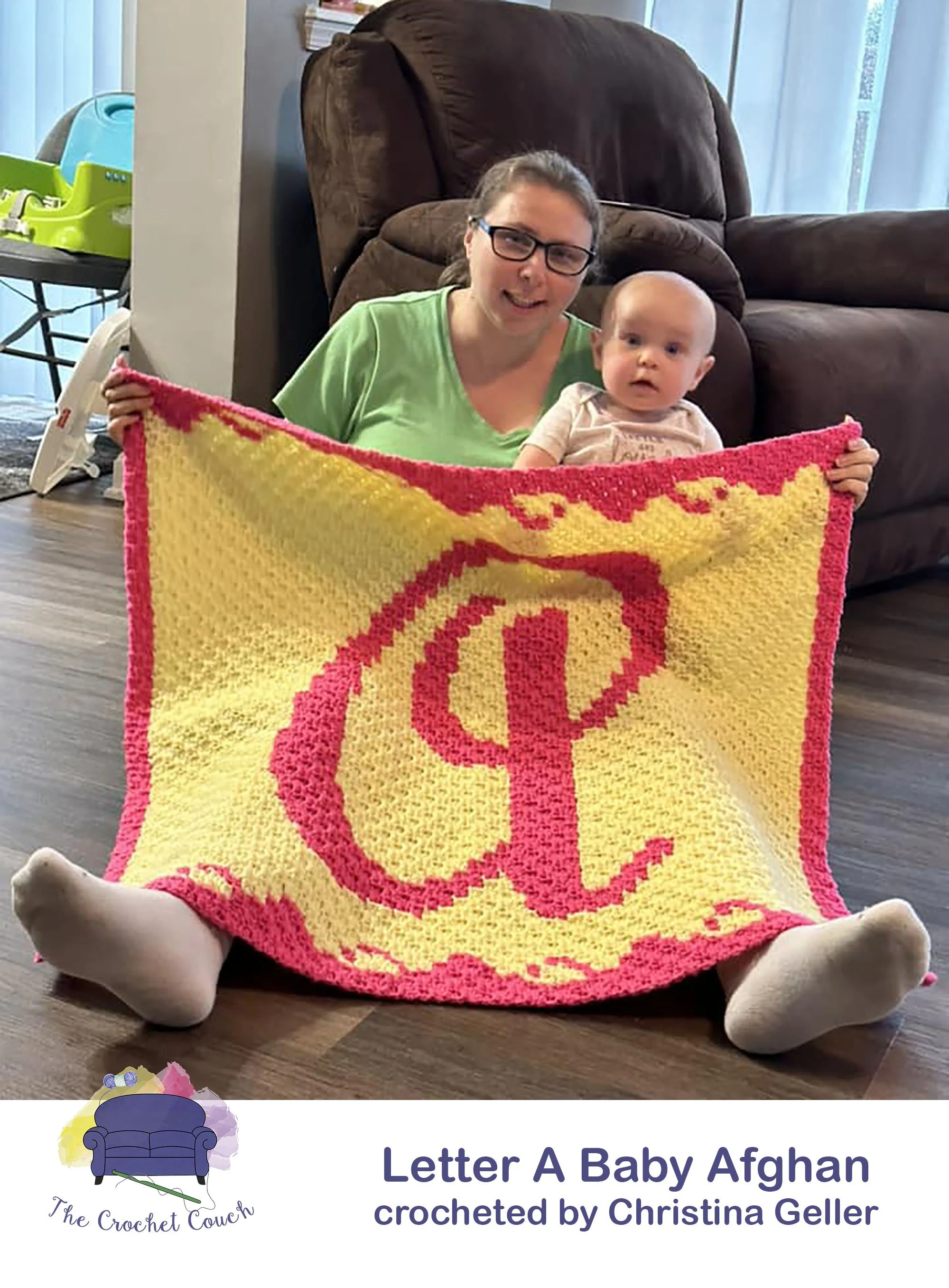 Letter A Baby Afghan, C2C Crochet Pattern