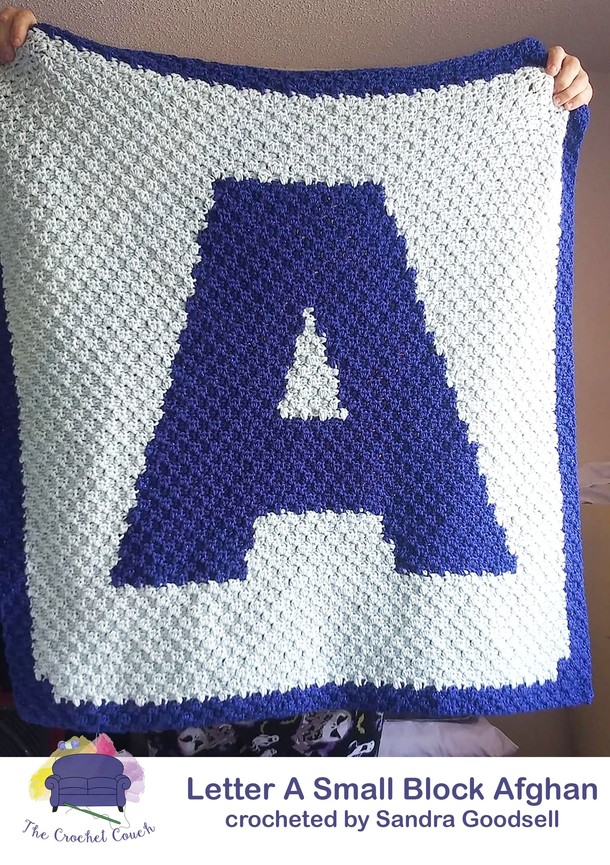 Letter A, Small Block Afghan, C2C Crochet Pattern