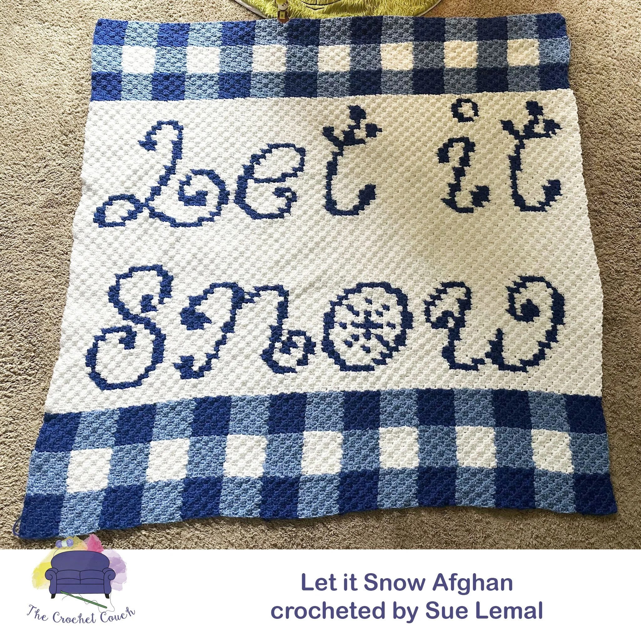 Let It Snow Plaid Afghan, C2C Crochet Pattern - New