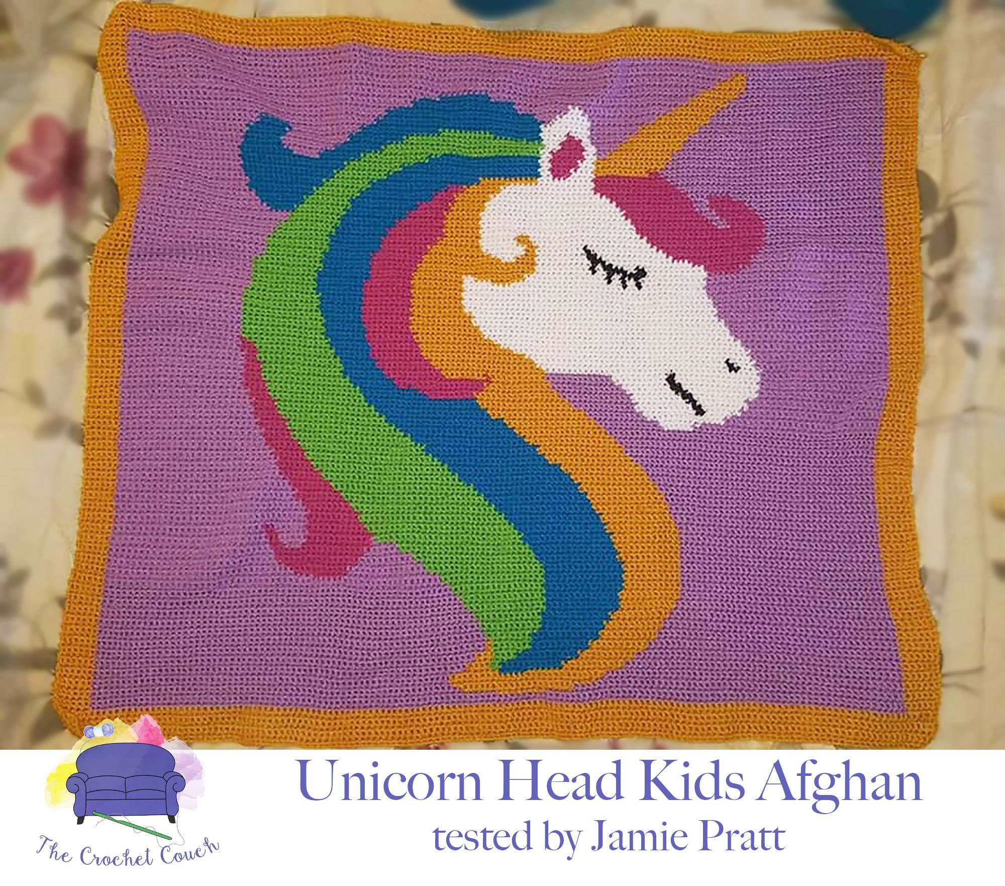 Unicorn Head Children's Afghan, SC or TSS Crochet Pattern
