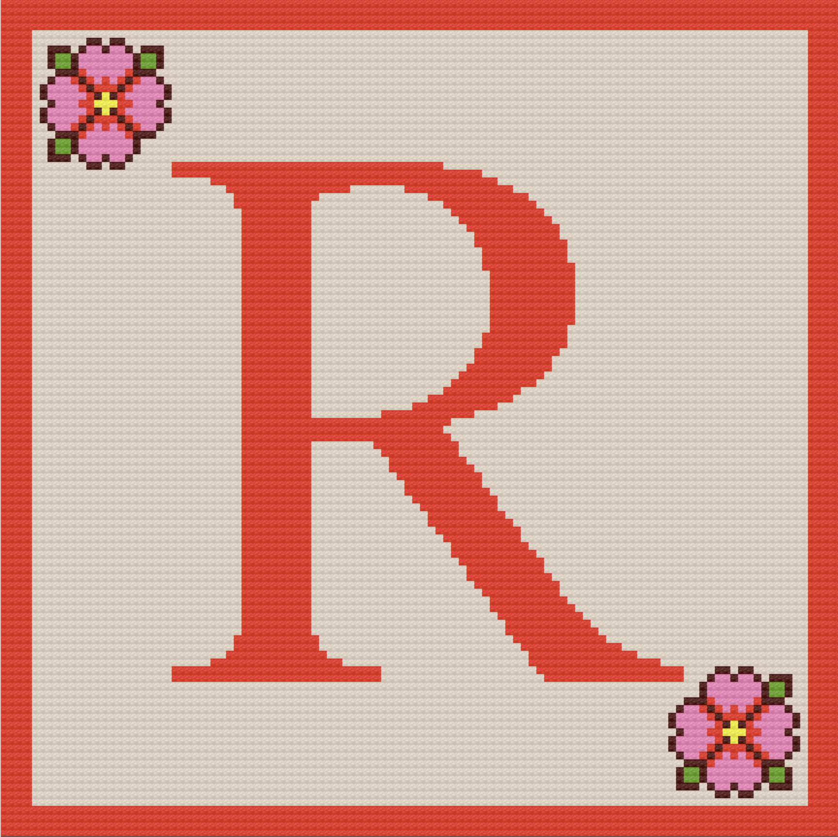 Letter R Flower Afghan, C2C Crochet Pattern