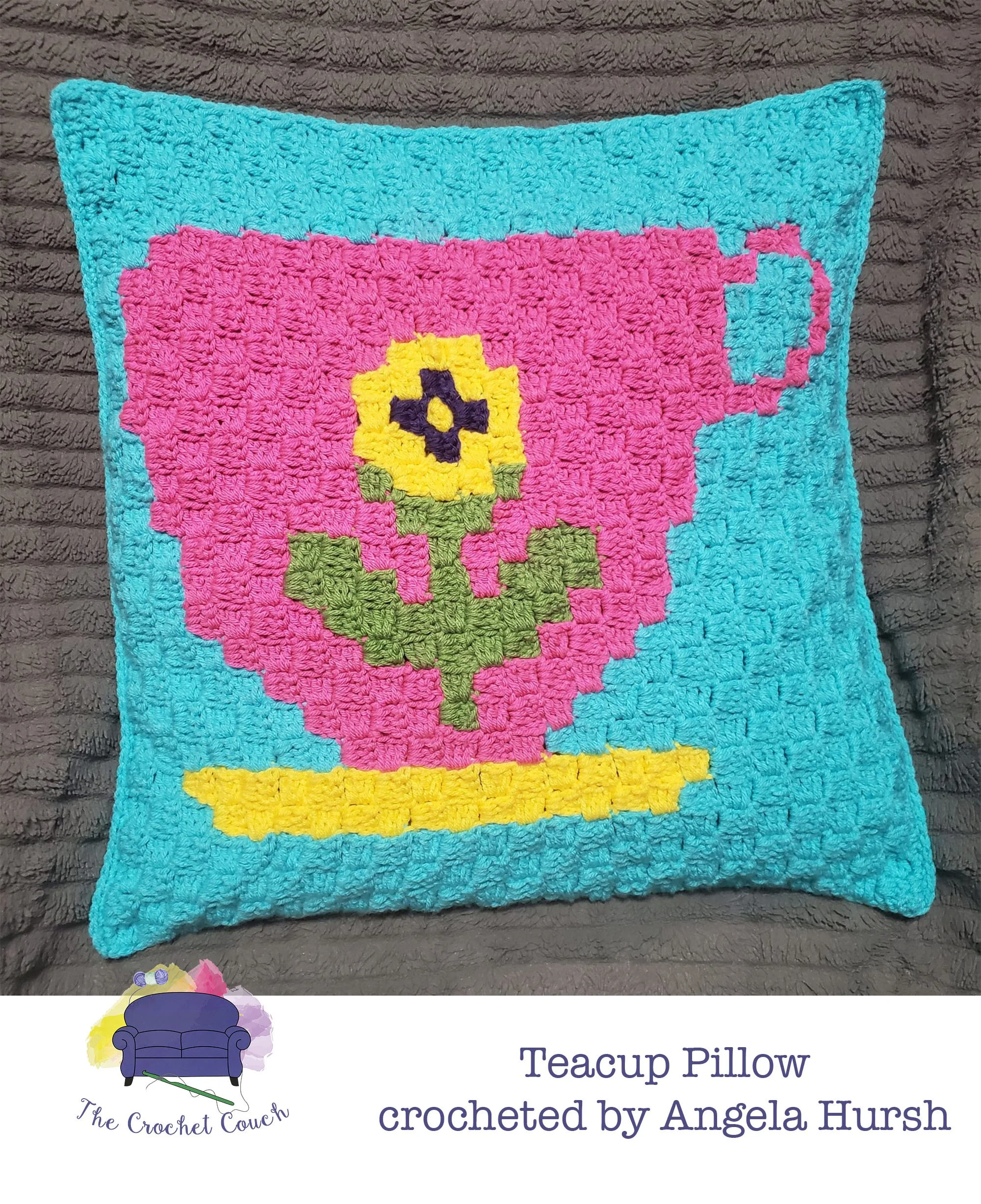 Teacup 1 Pillow, C2C Crochet Pattern