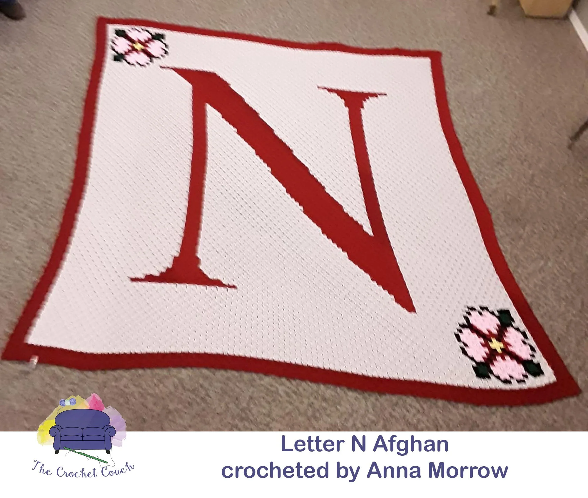 Letter N Flower Afghan, C2C Crochet Pattern