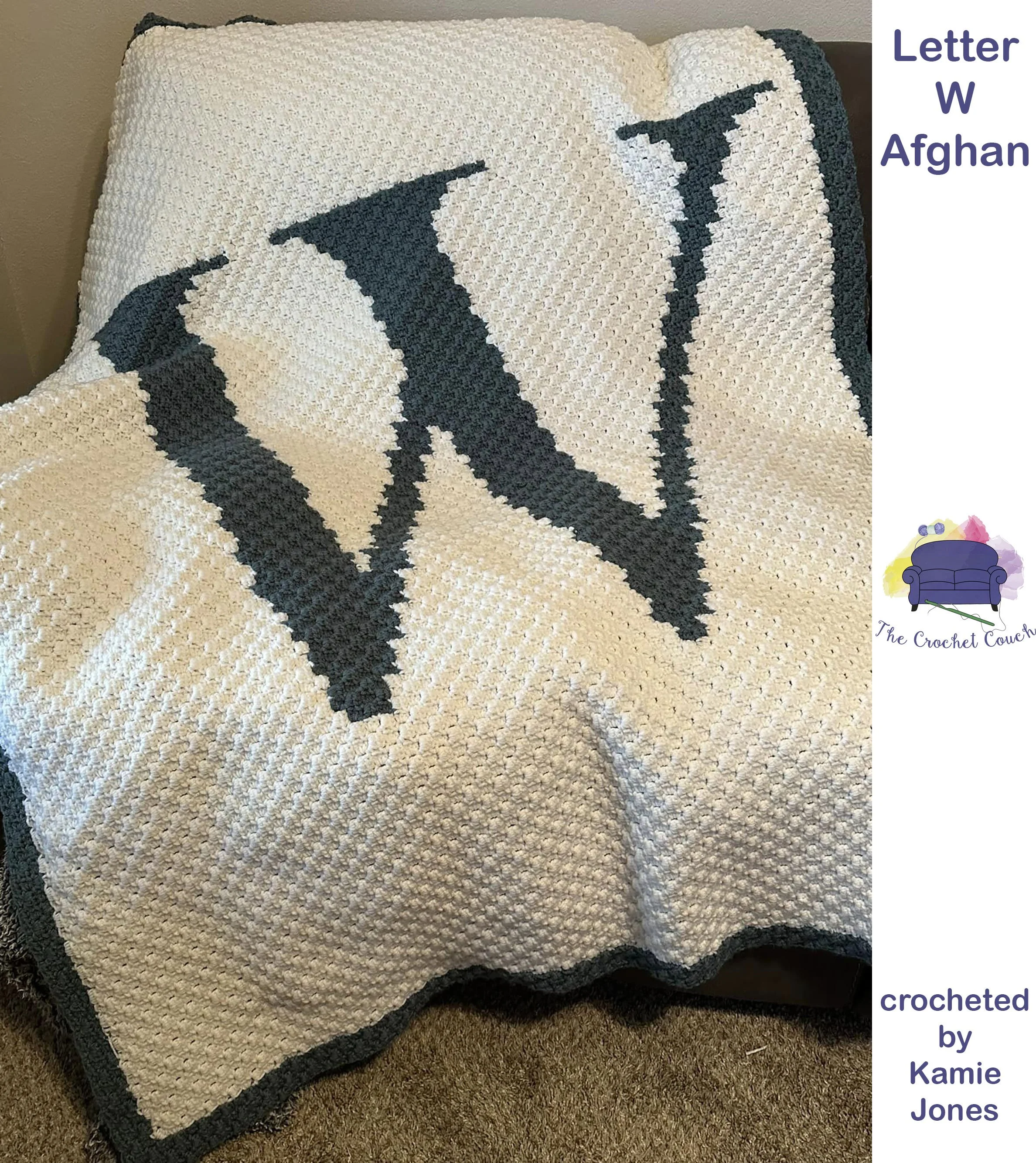 Letter W Afghan, Twin Size, C2C Crochet Pattern
