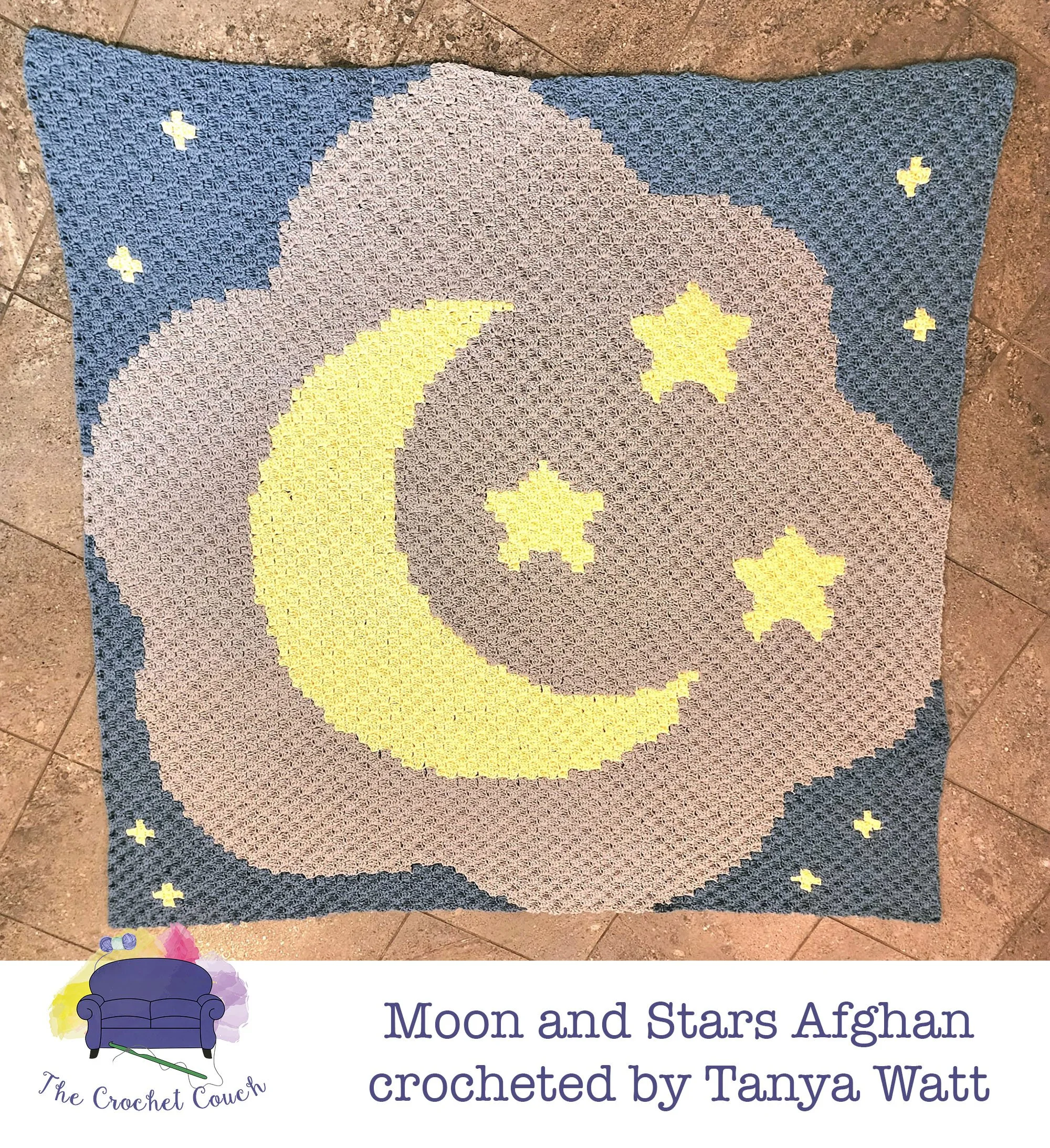 Moon and Stars Afghan, C2C Crochet Pattern
