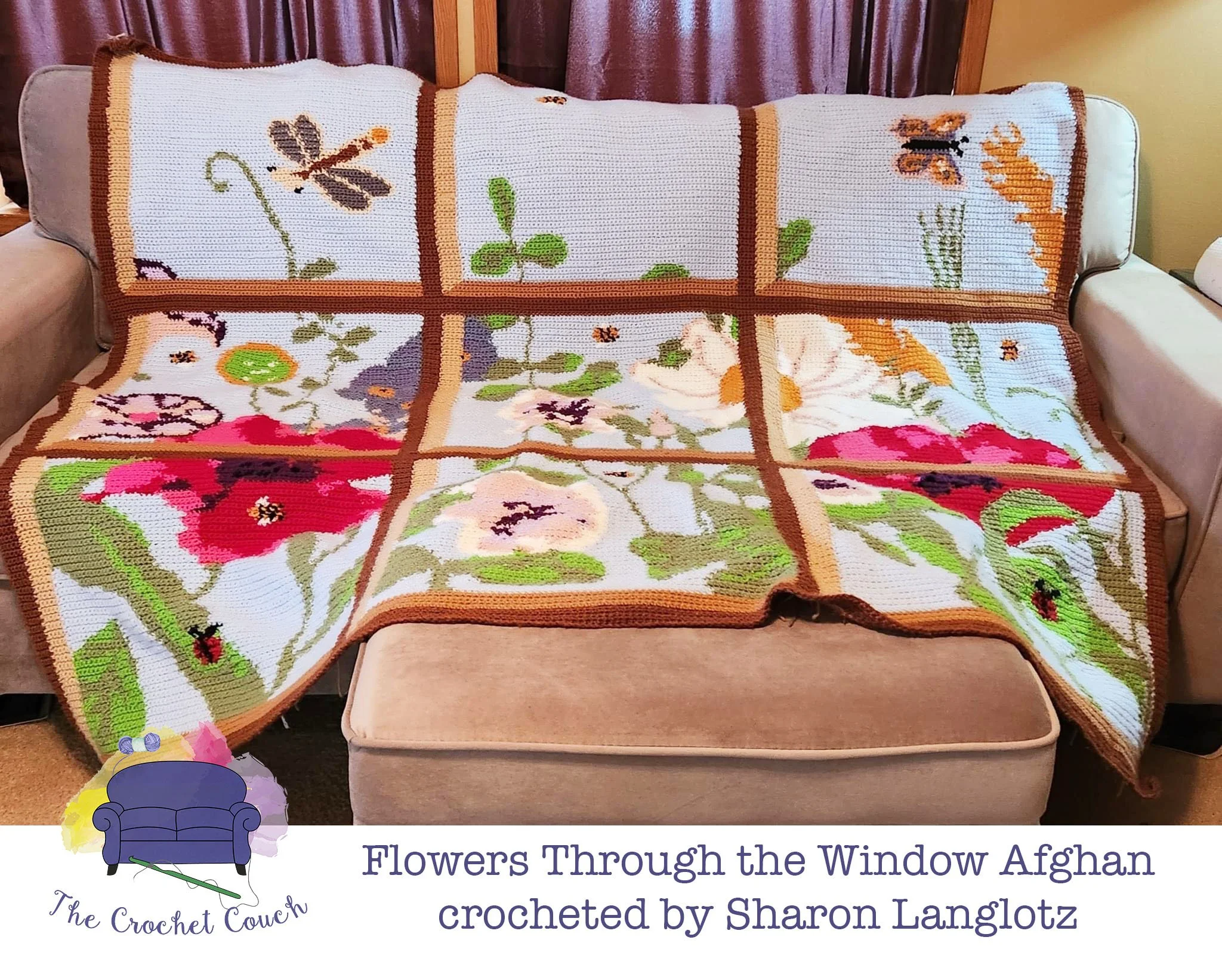 Flowers Through the Window Afghan, SC or TSS Crochet Pattern