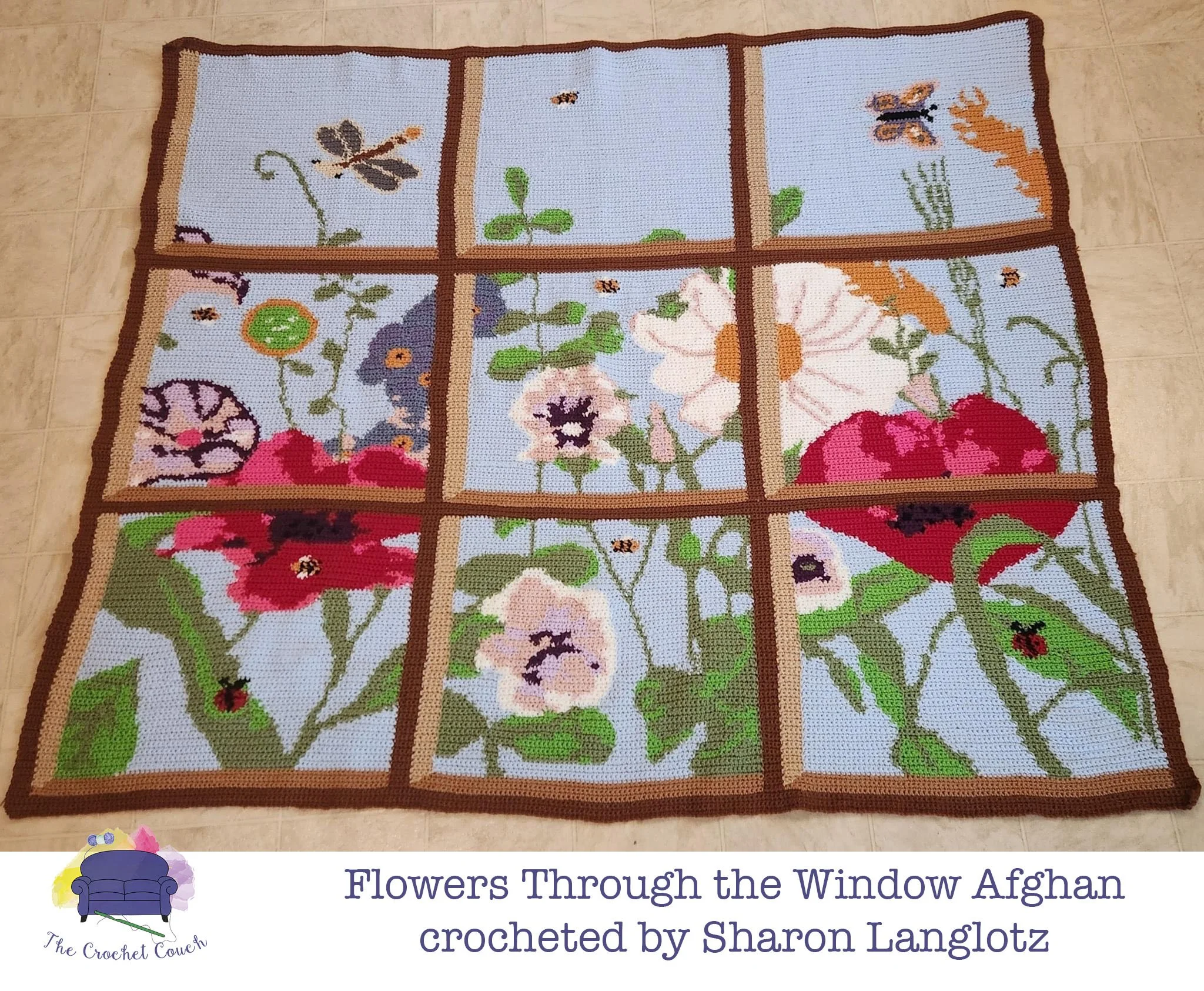 Flowers Through the Window Afghan, SC or TSS Crochet Pattern