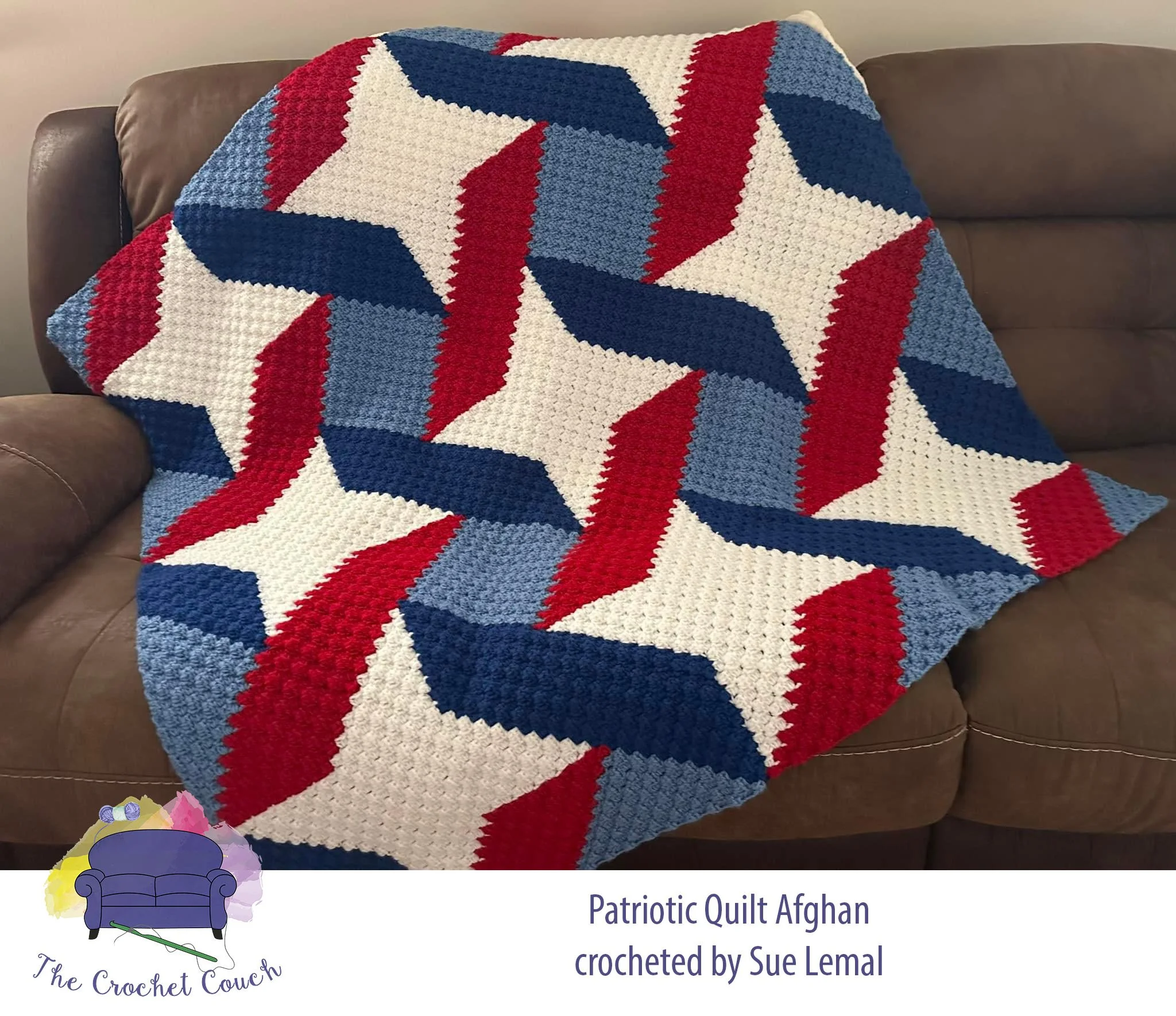 Patriotic Quilt Afghan, C2C Crochet Pattern
