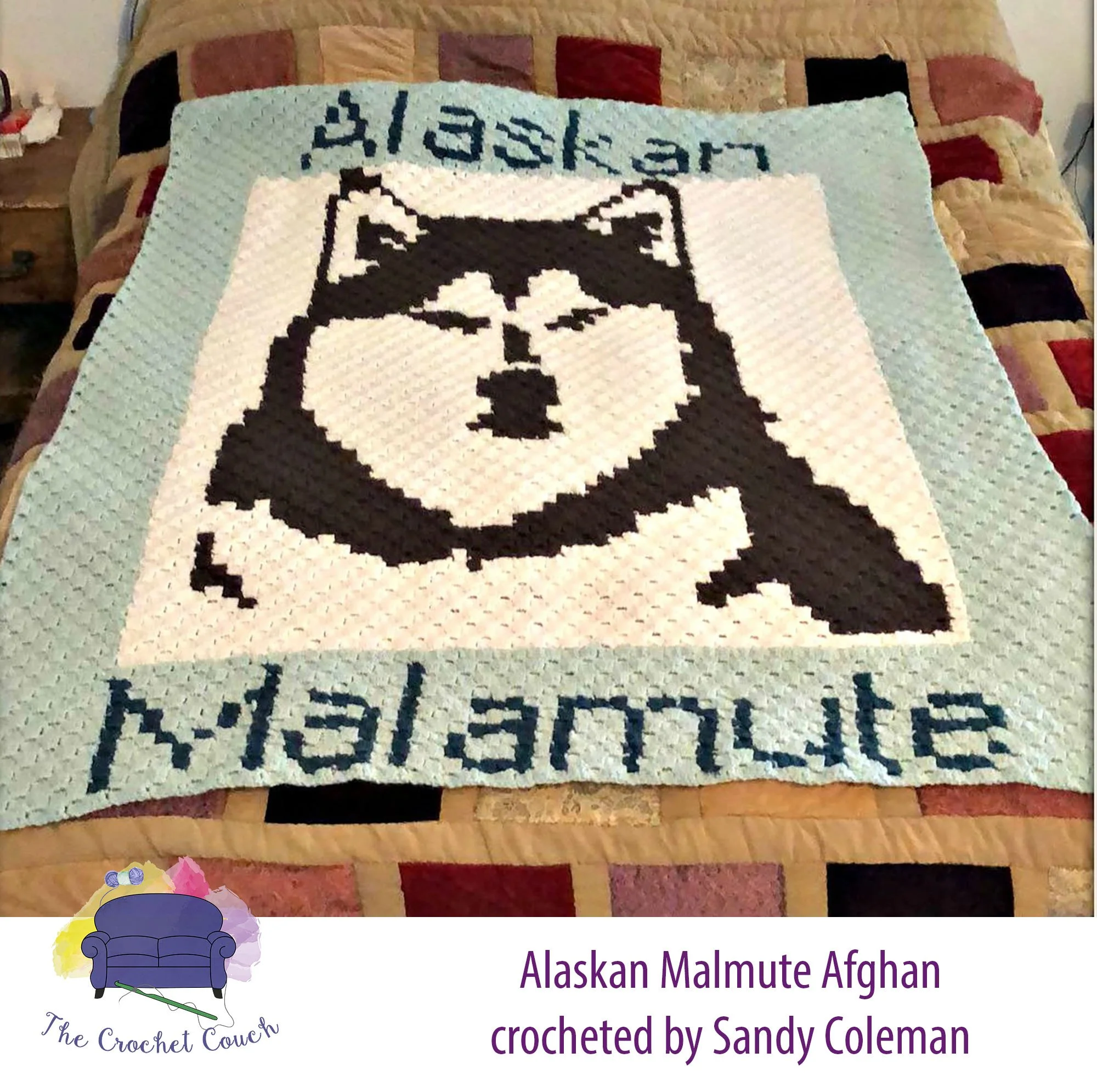 Alaskan Malamute Afghan, C2C Crochet Pattern