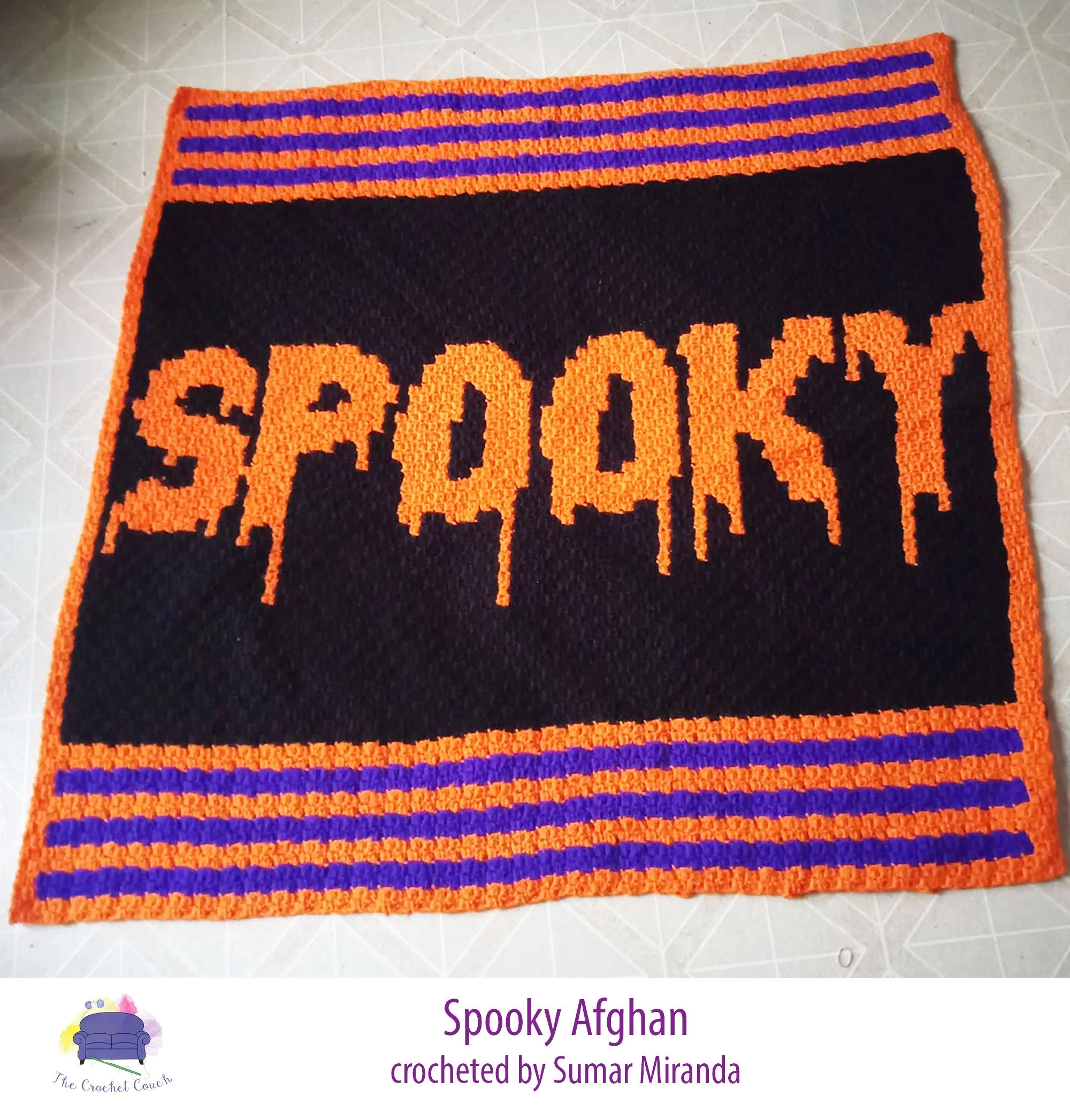 Spooky Afghan with 3 Colors, C2C Crochet Pattern