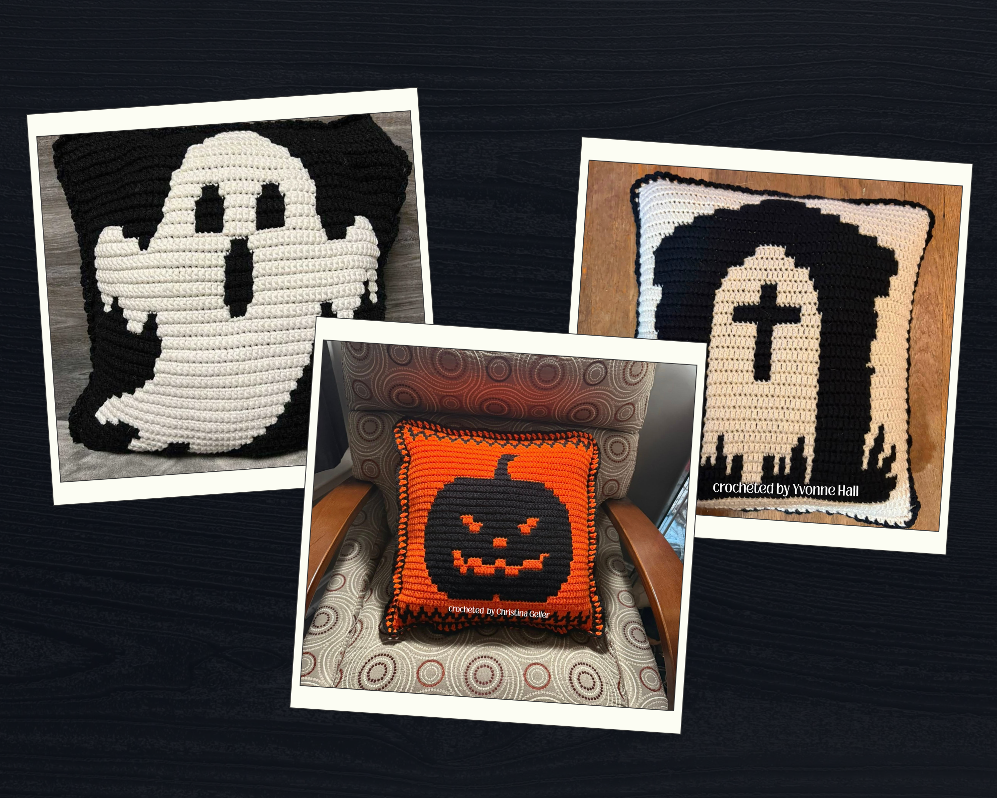 Set of 3 Halloween Pillows, Overlay Mosaic Crochet Patterns
