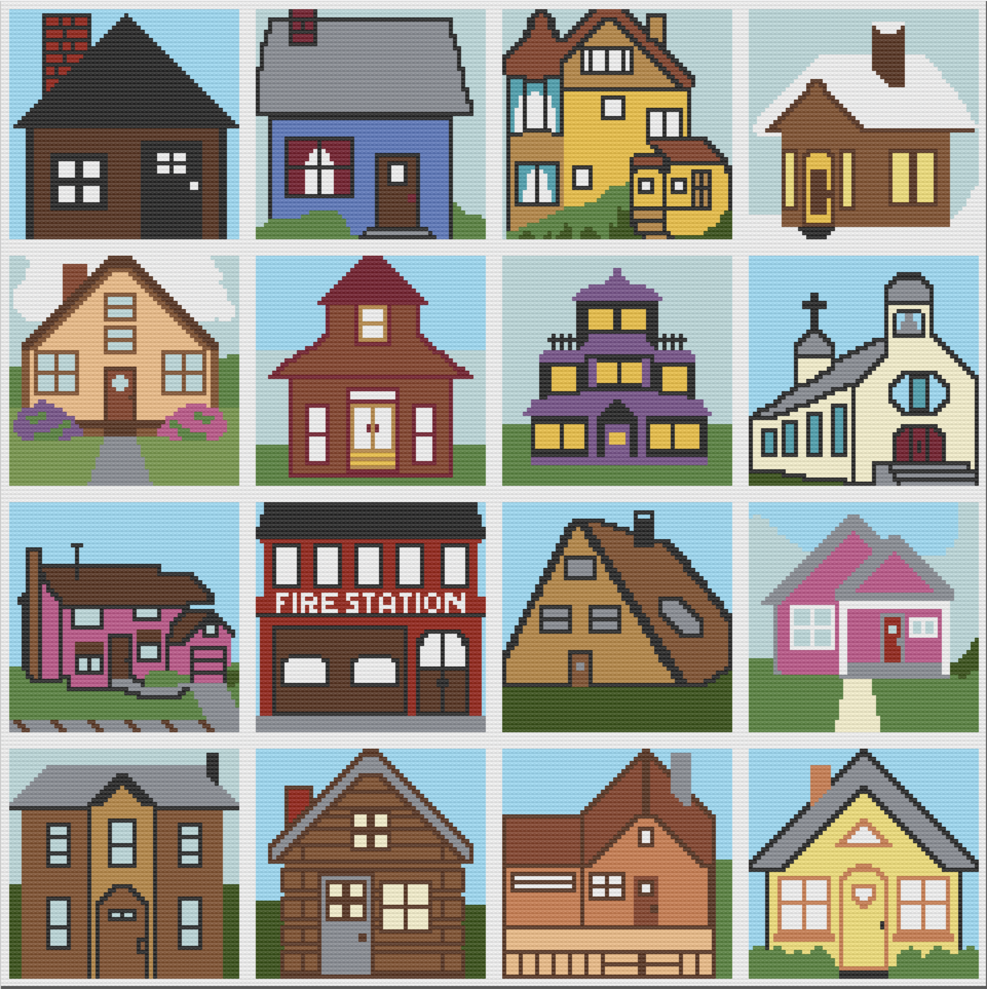 Charming Village Afghan – Cozy Houses, Fire Station, and Church Blanket Design (Copy) (Copy)