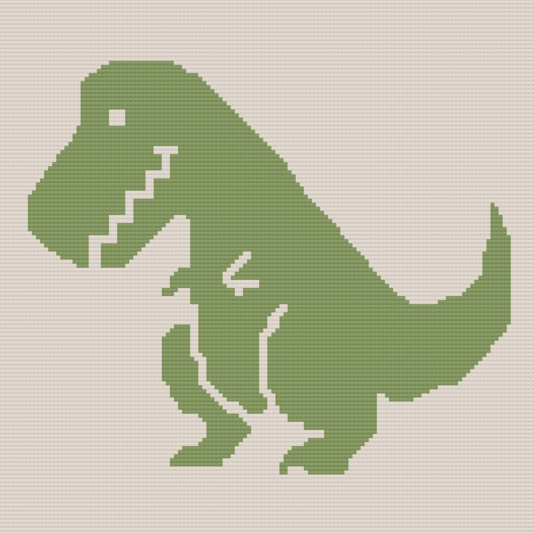 A crochet afghan featuring a large green dinosaur on a cream background. The dinosaur has a playful design, perfect for kids' rooms, nurseries, or as a gift for dino enthusiasts.