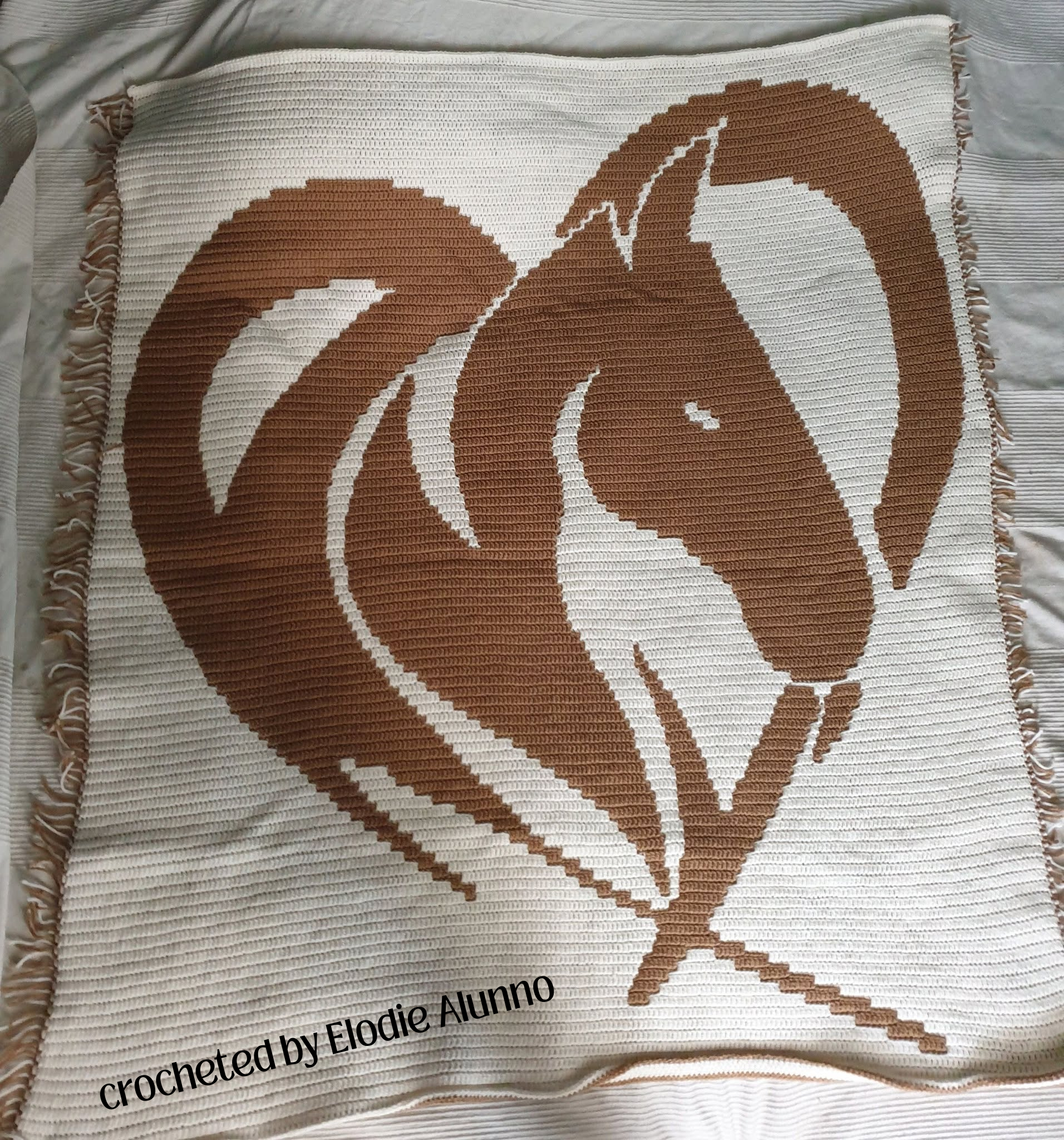 Horse Head Heart Afghan, Overlay Mosaic Crochet Pattern