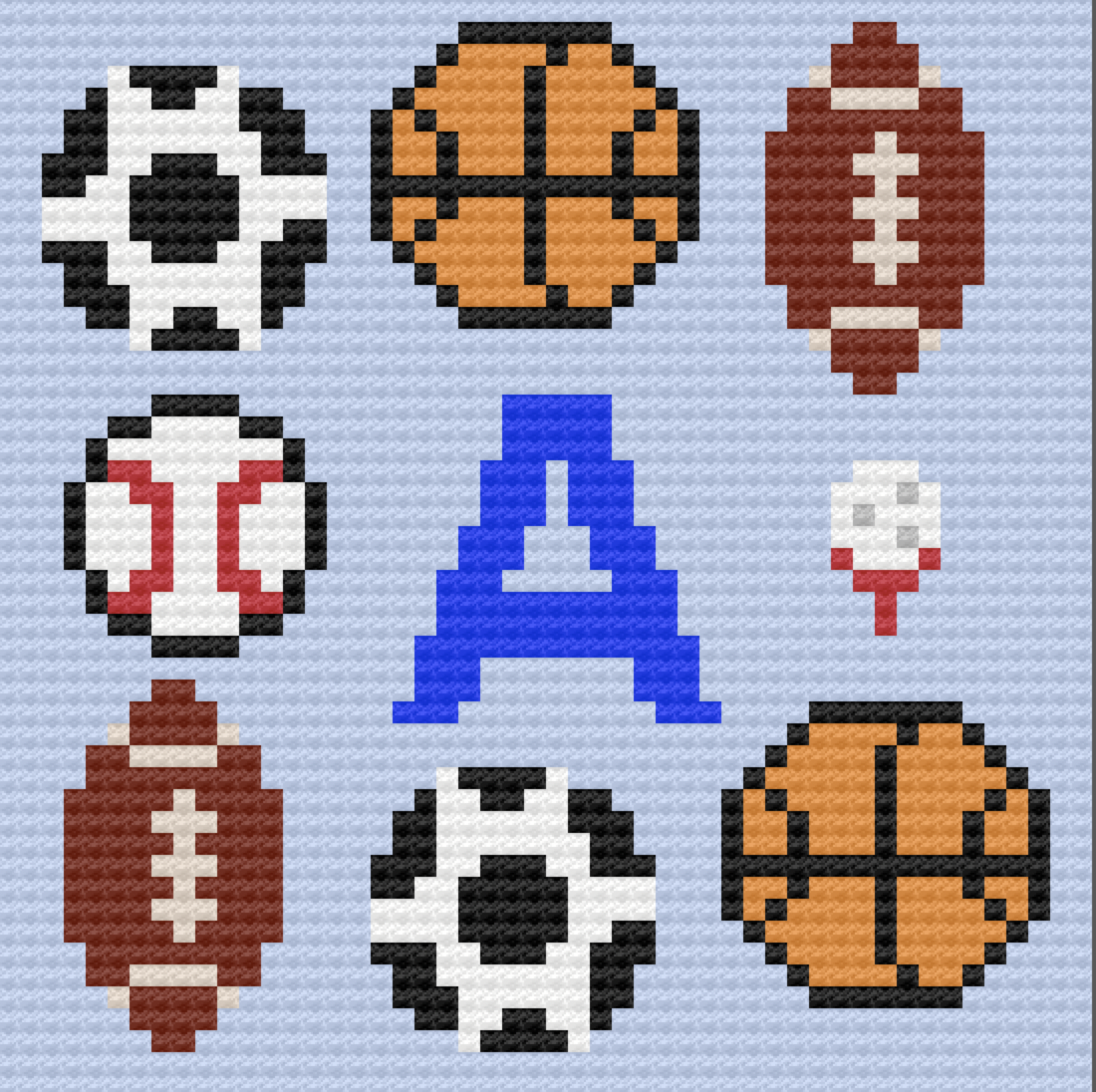 Letter A Circle of Sports Toddler or Kids Afghan, C2C Crochet Pattern