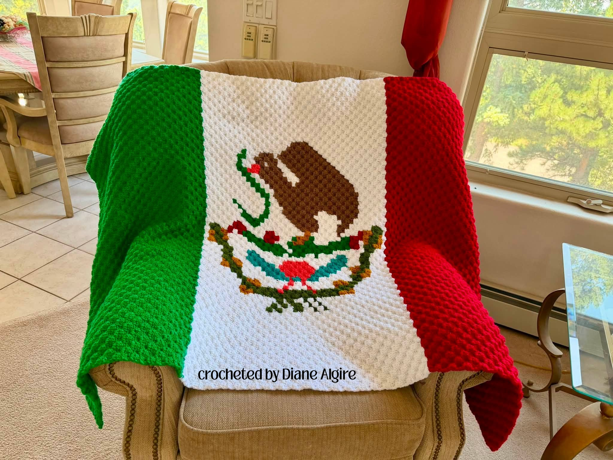 Mexico Flag Afghan, C2C Crochet Pattern