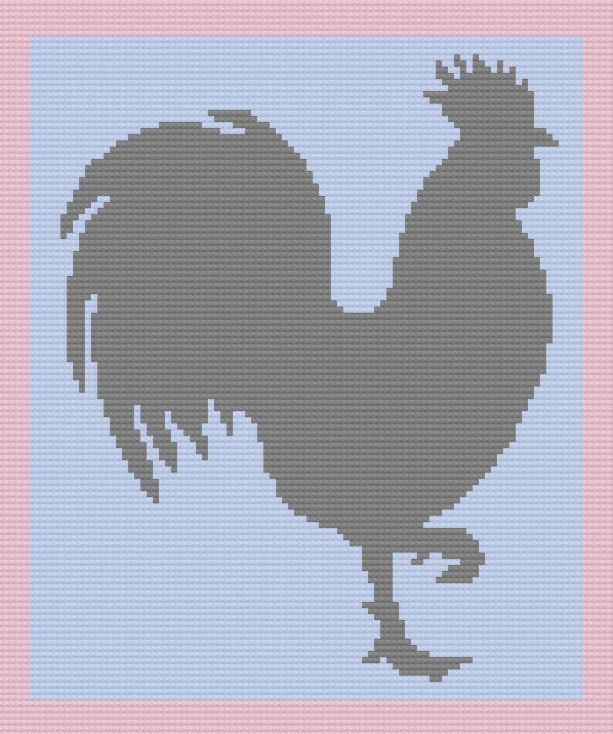 Crochet graph for a baby afghan with a rooster silhouette in a rustic farmhouse style, featuring a soft border.