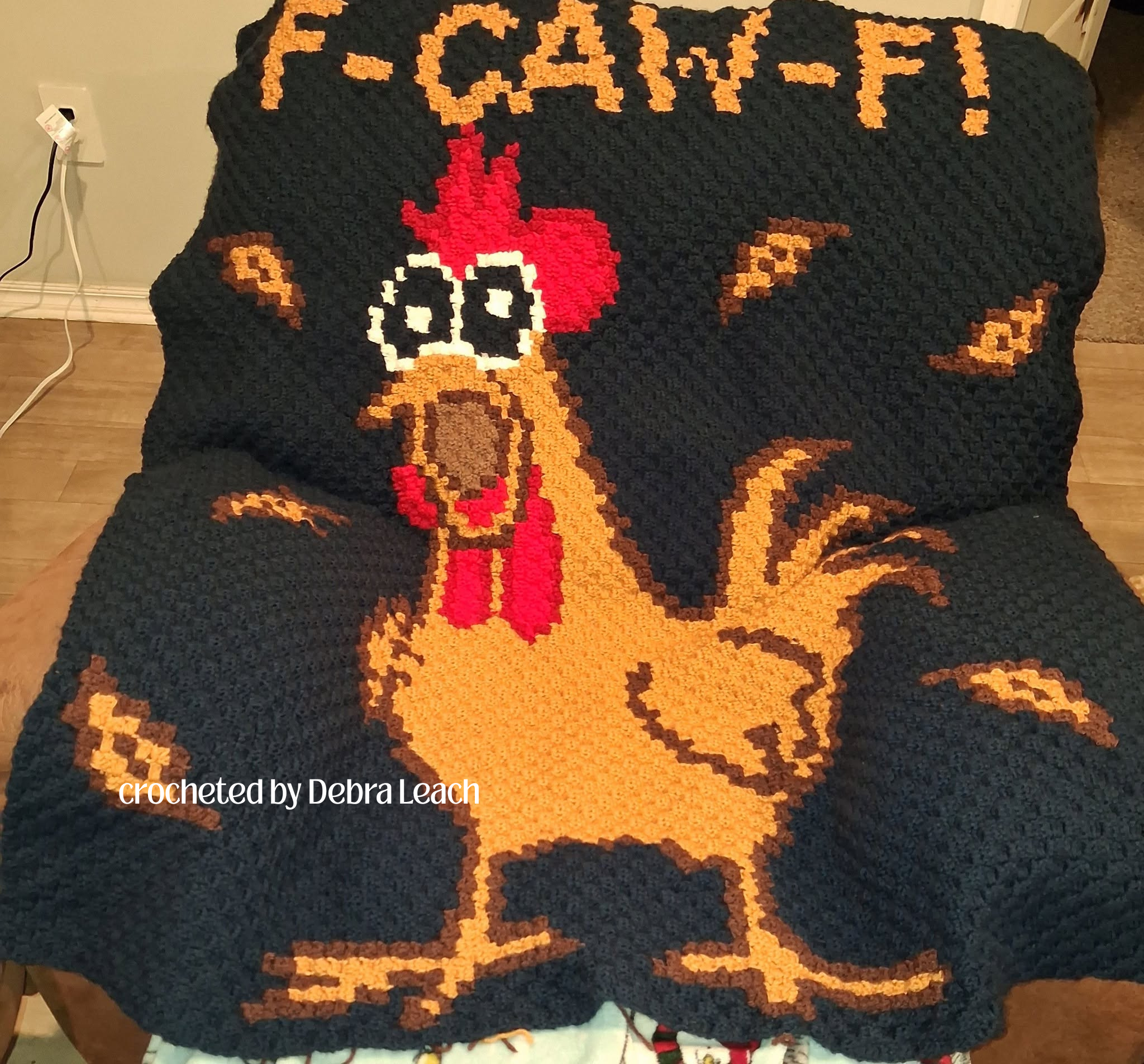 F-CAW-F Rooster Afghan, C2C Crochet Pattern