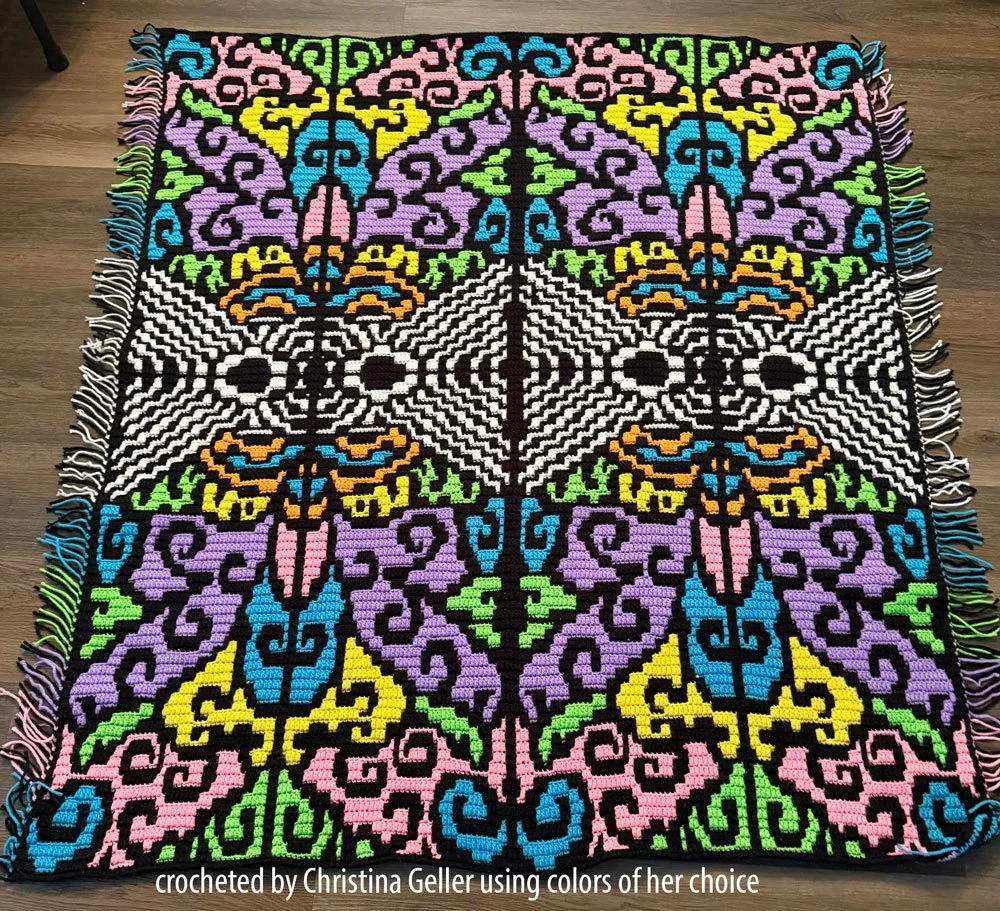 colorful mosaic afghan crocheted by Christina Geller