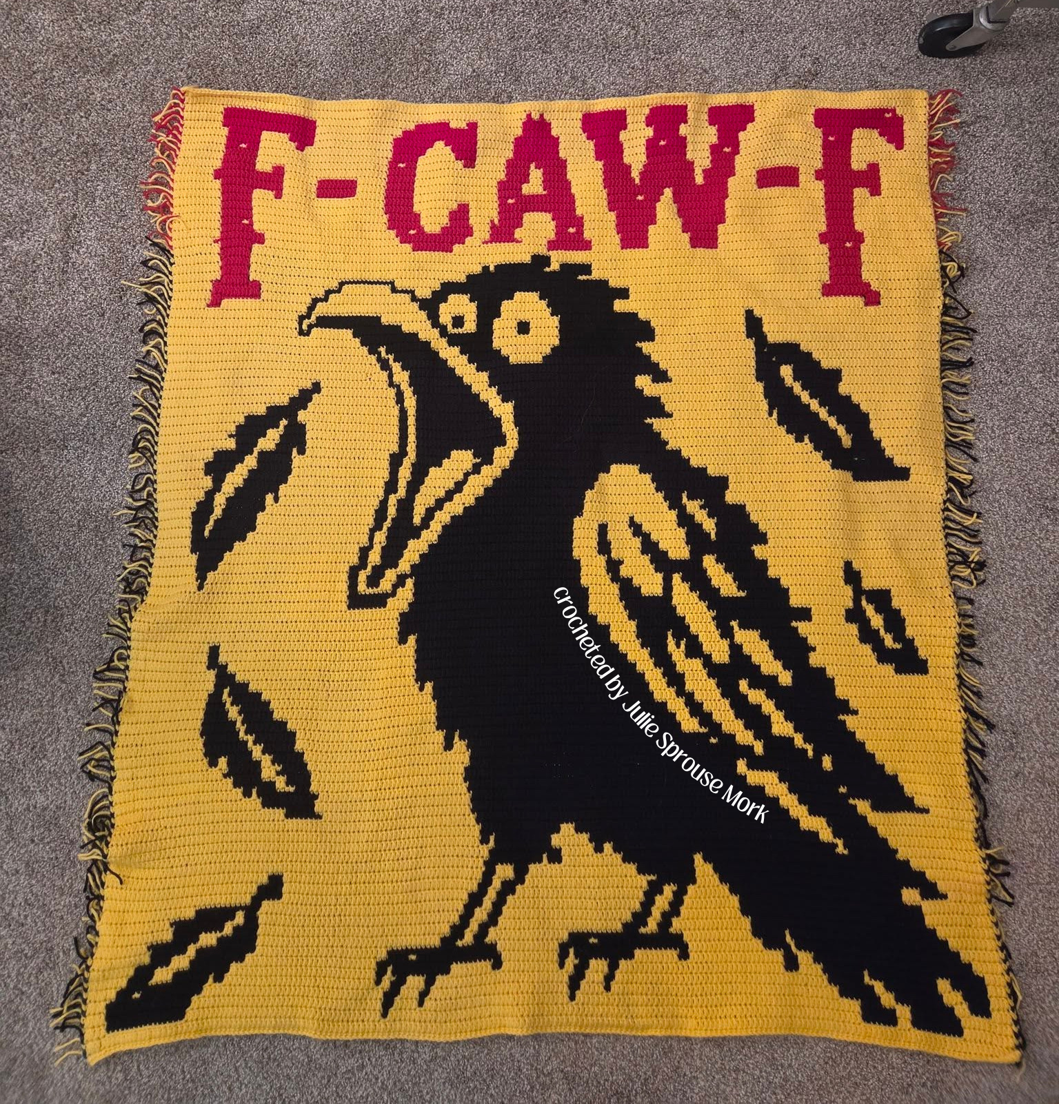 F-CAW-F Raven Afghan, Overlay Mosaic Crochet Pattern