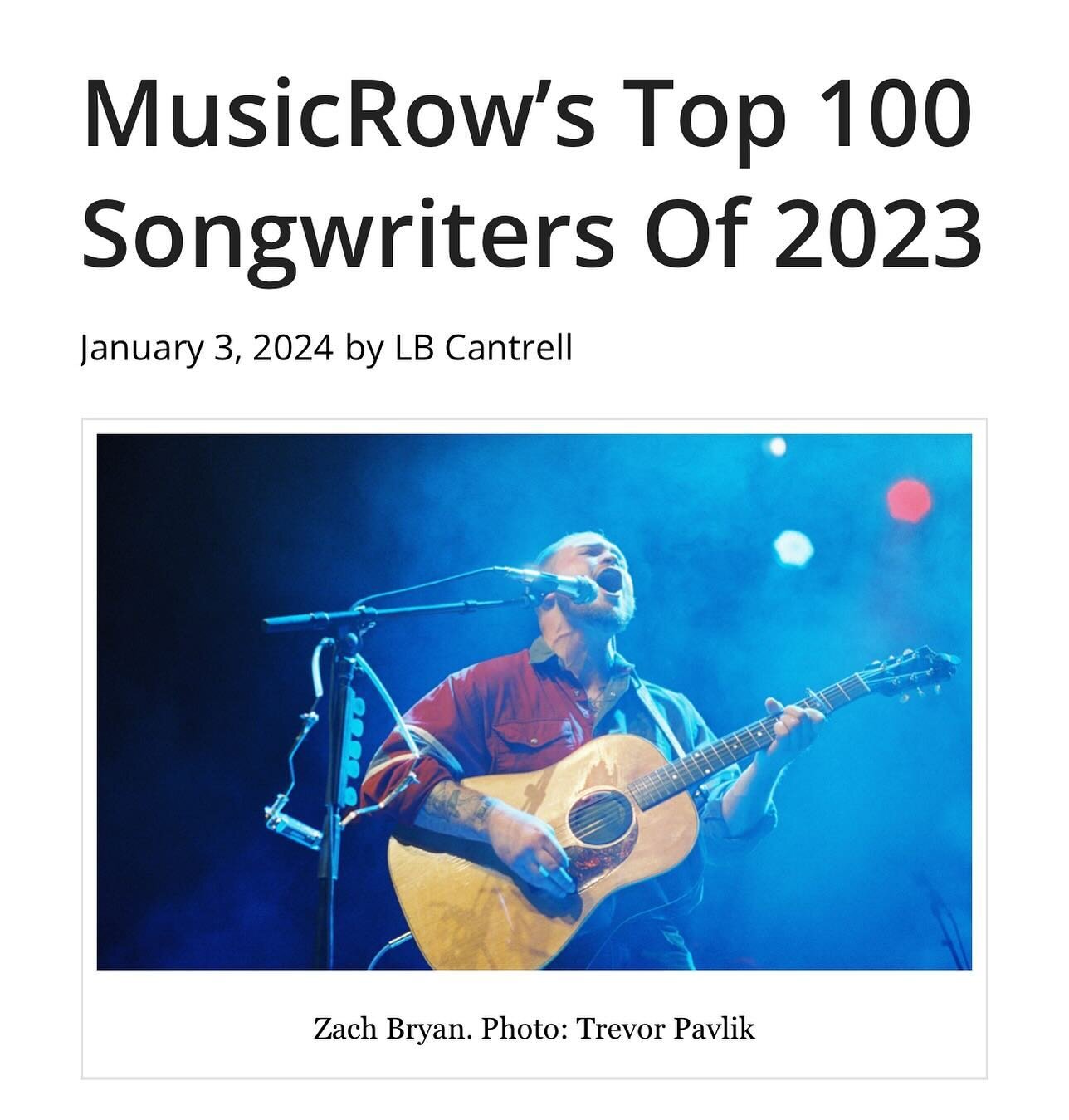 Congratulations Ben on being named to MusicRow&rsquo;s Top Songwriters of 2023!! 🎉🎉