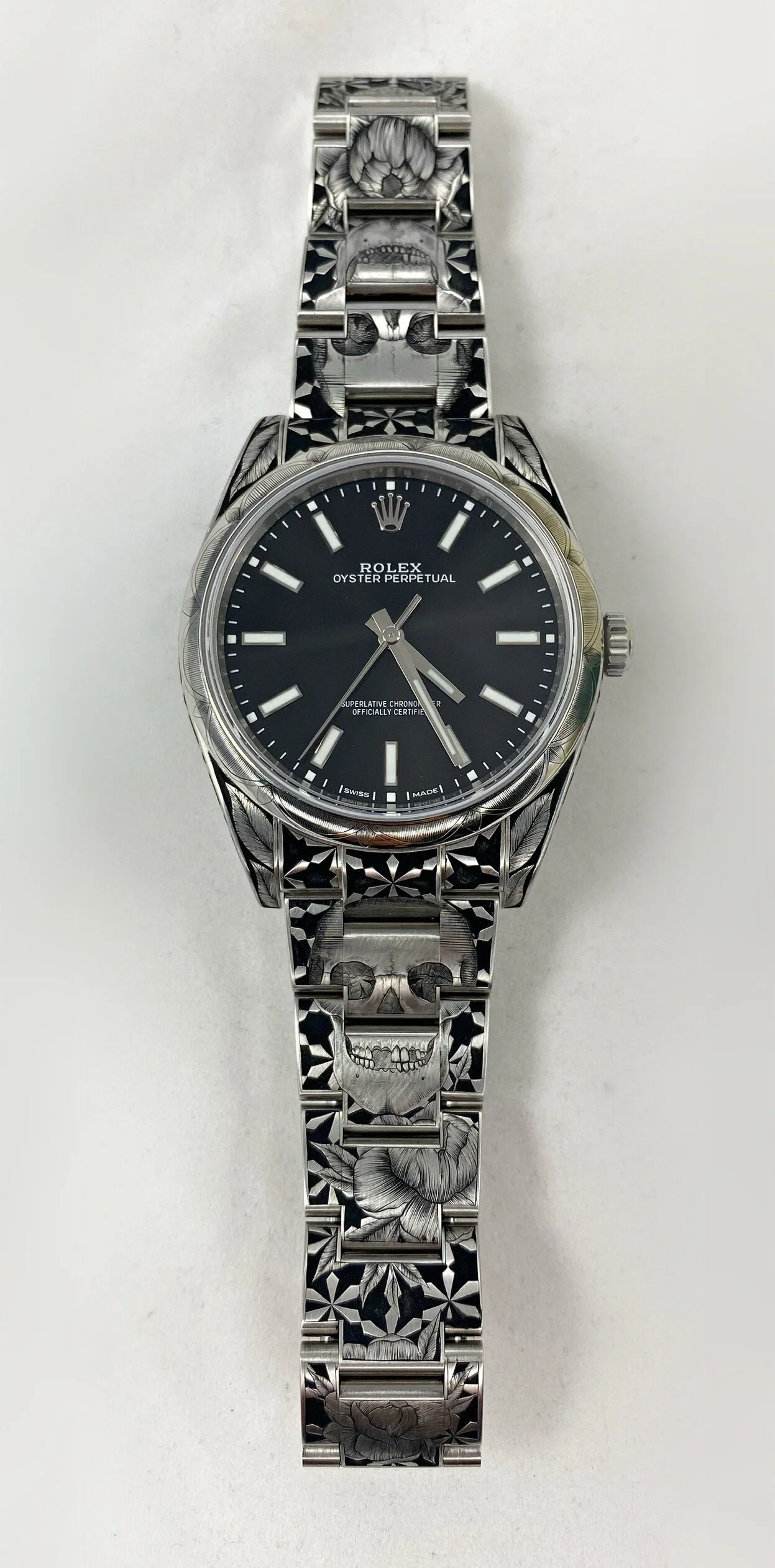 Hand engraved custom rolex watch 