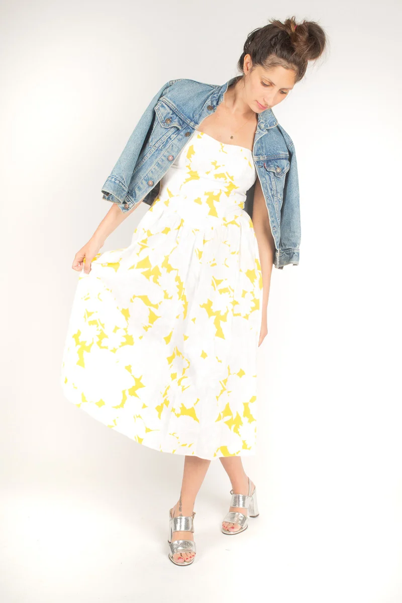yellow and white dress Yellow Flower On White Printed Chiffon Maxi Dress – Aquarius Brand