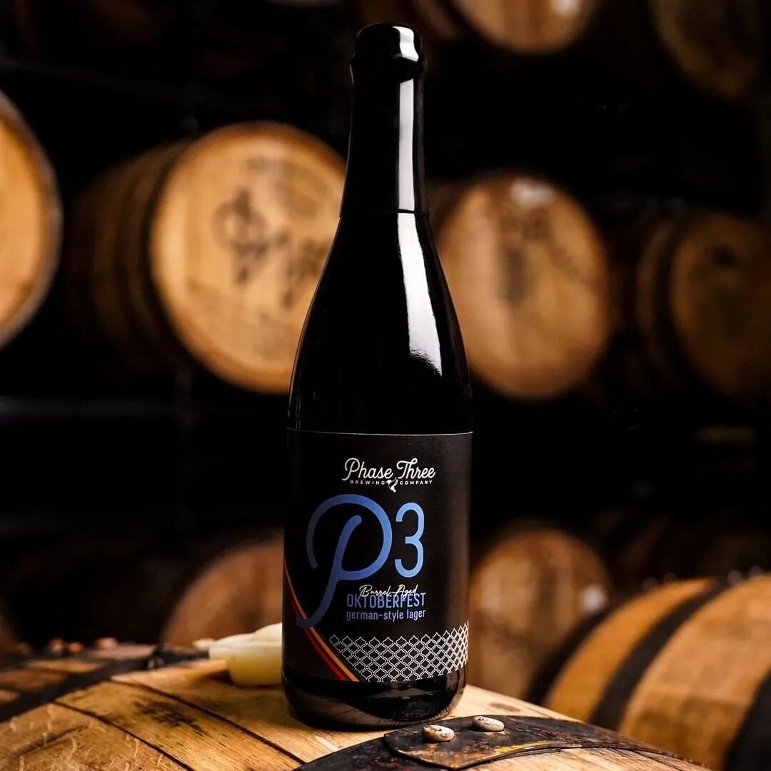 Available now!
⬇️

@phasethreebrew Barrel-Aged P3 Oktoberfest
.
Last year we had a fun idea: to create a big Imperial Oktoberfest to age in whiskey casks - a marriage of two of the biggest passions we have for beers at Phase Three - Lagers and Barrel