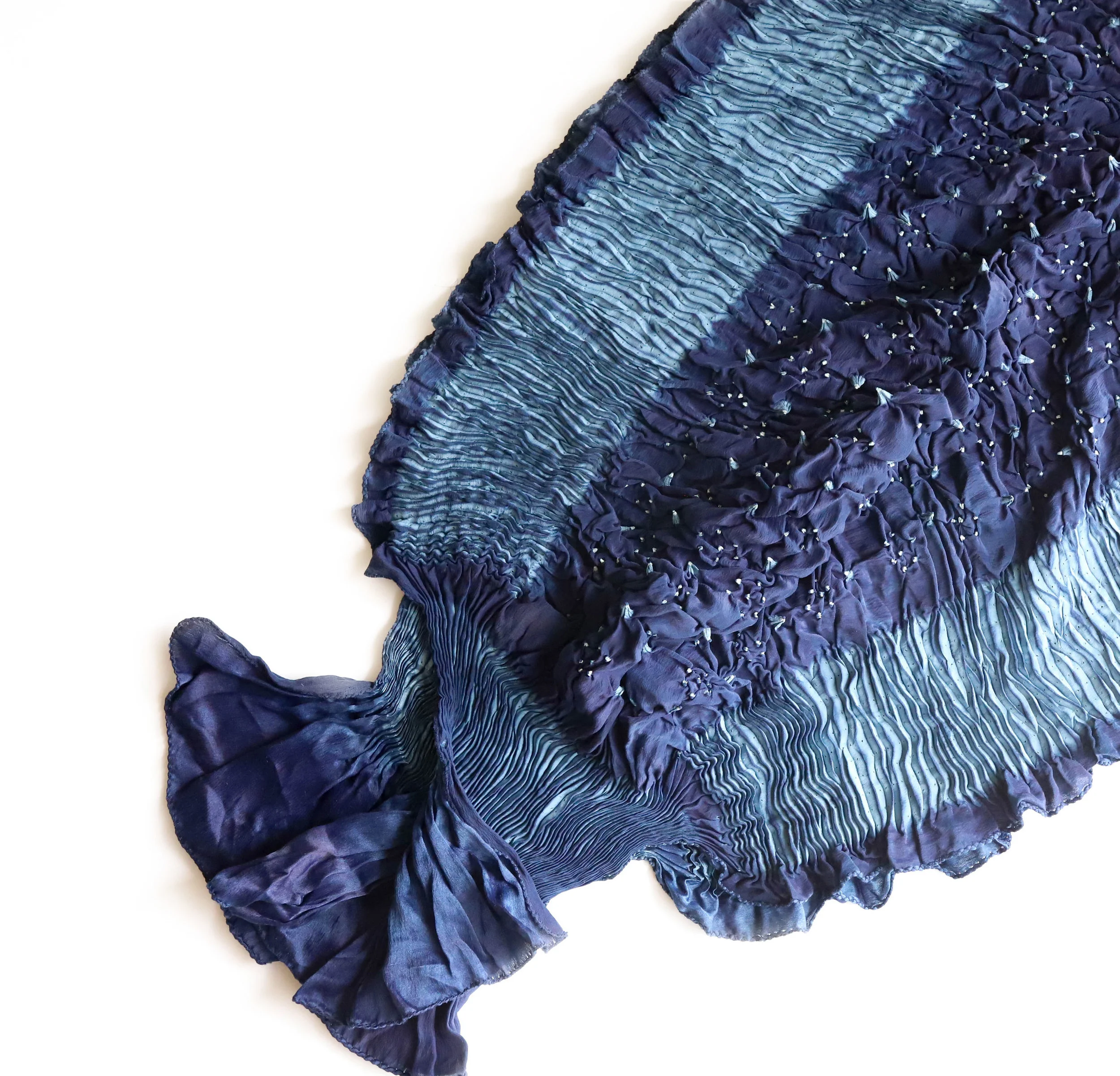 Hand Tie-Dyed and Shibori Border Silk Scarf