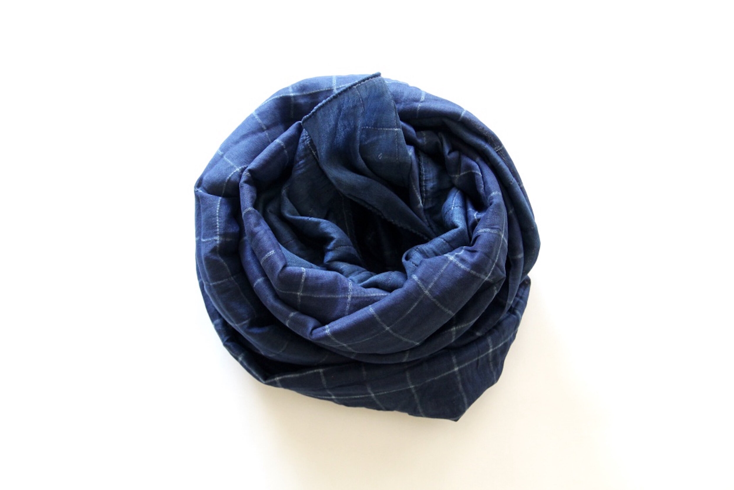 Indigo Shibori Check Scarf