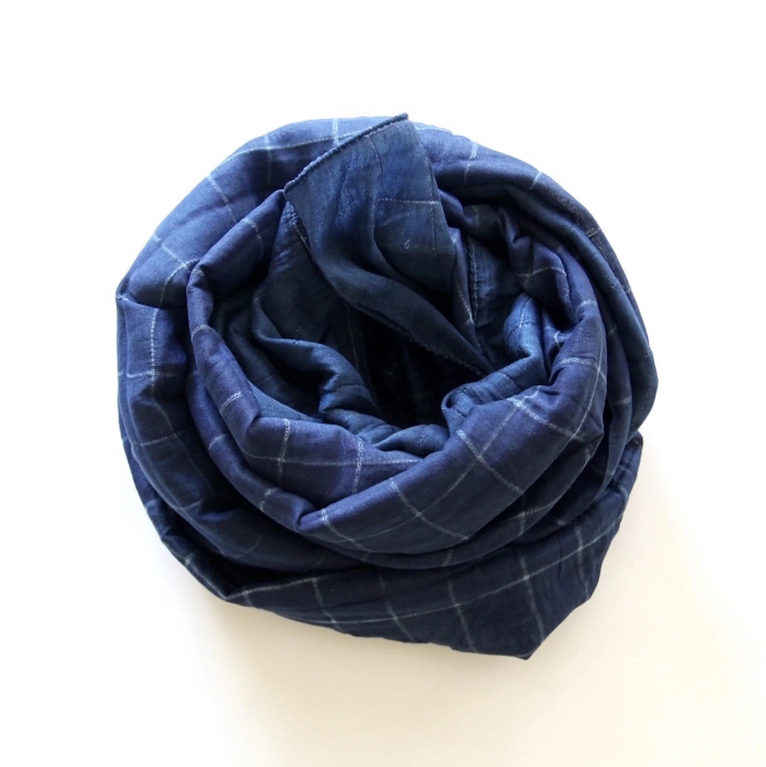 Indigo Shibori Check Scarf