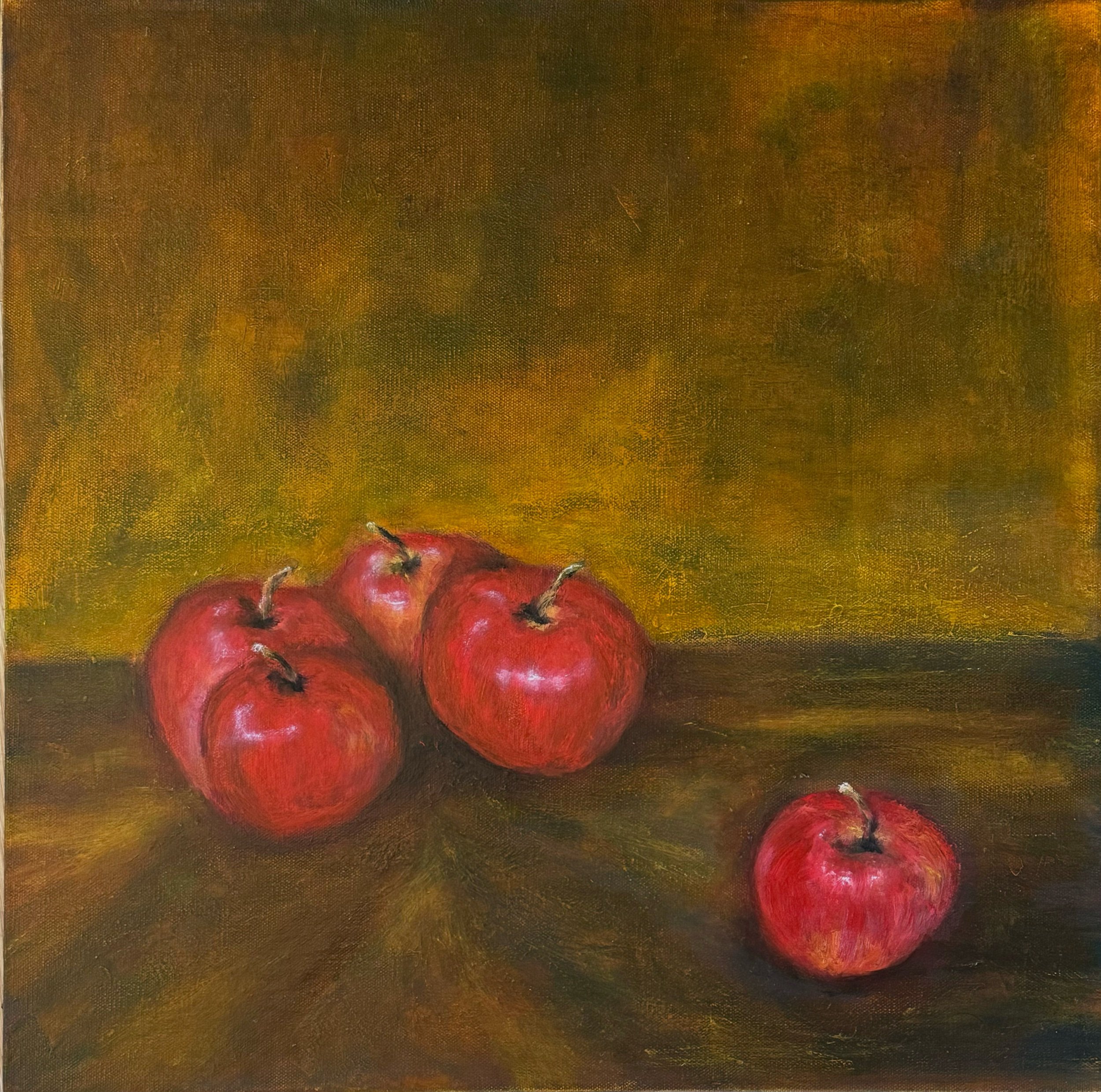 Five Apples 20”X20” $625 oil on gallery wrapped canvas