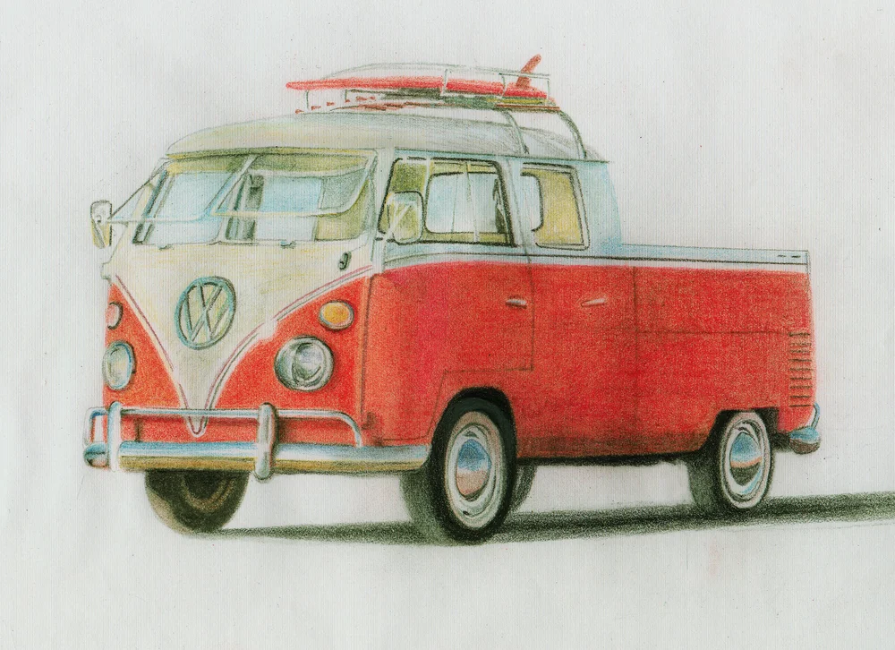 VW Bus Colored Pencil Drawing — Norb Lisinski