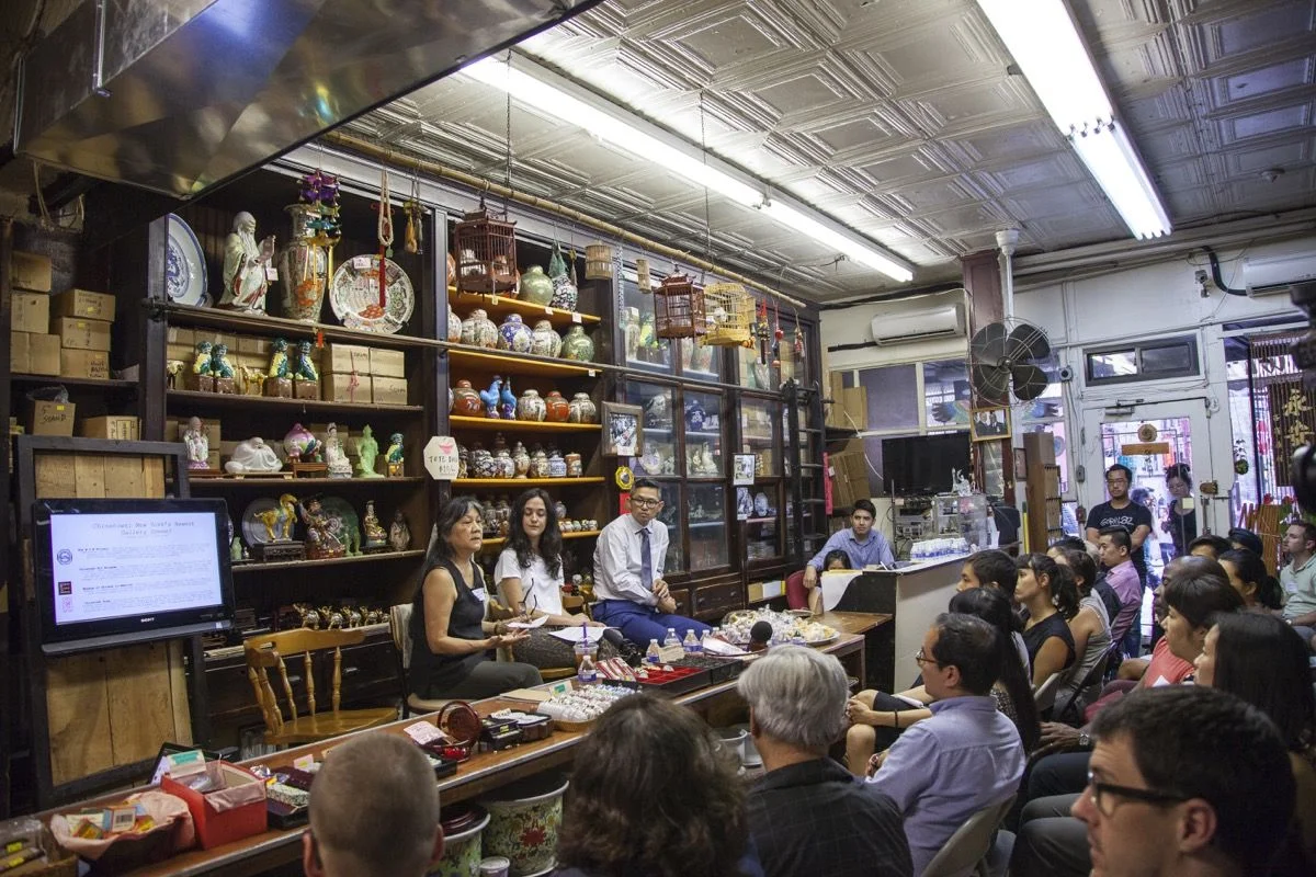 Community conversations: "Chinatown: New York's Newest Gallery Scene?" at Wing On Wo & Co. Photo: Kira Simon-Kennedy