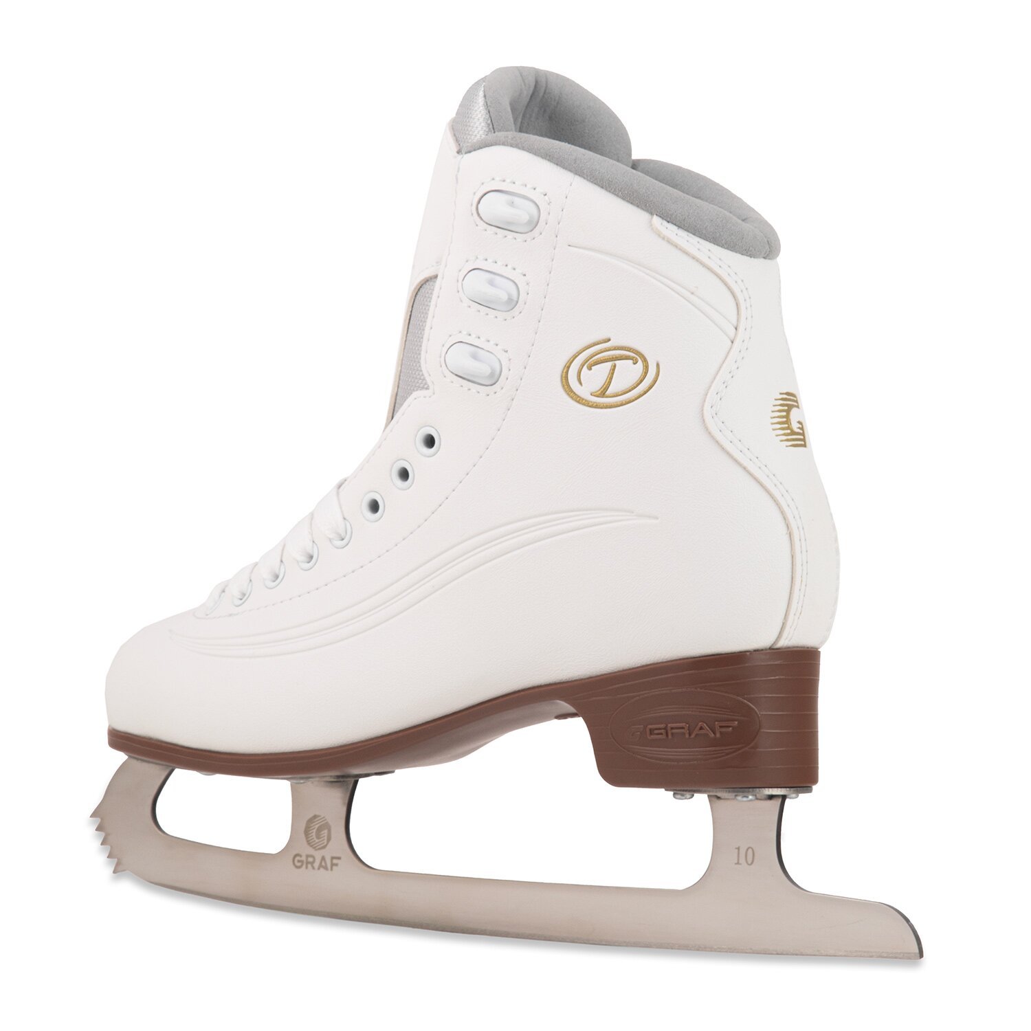 GRAF Tango white beginner figure skate with blade, inner side view