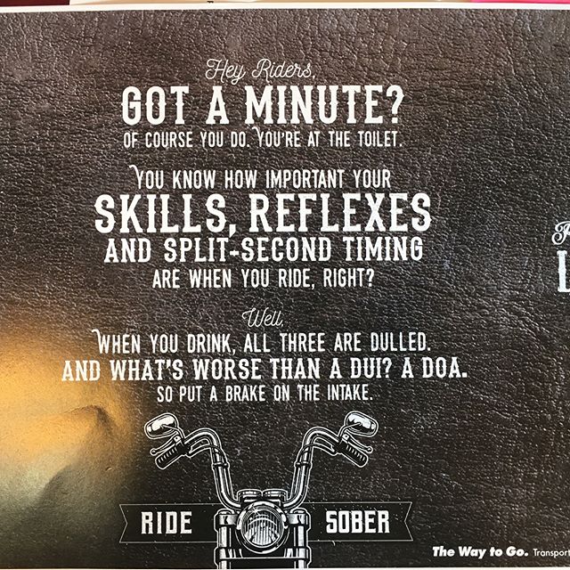 Getting out the word to Ride Sober at bars-restaurants in Oregon. Put a brake on the intake.. be safe #ridesober #motorcyclesafety