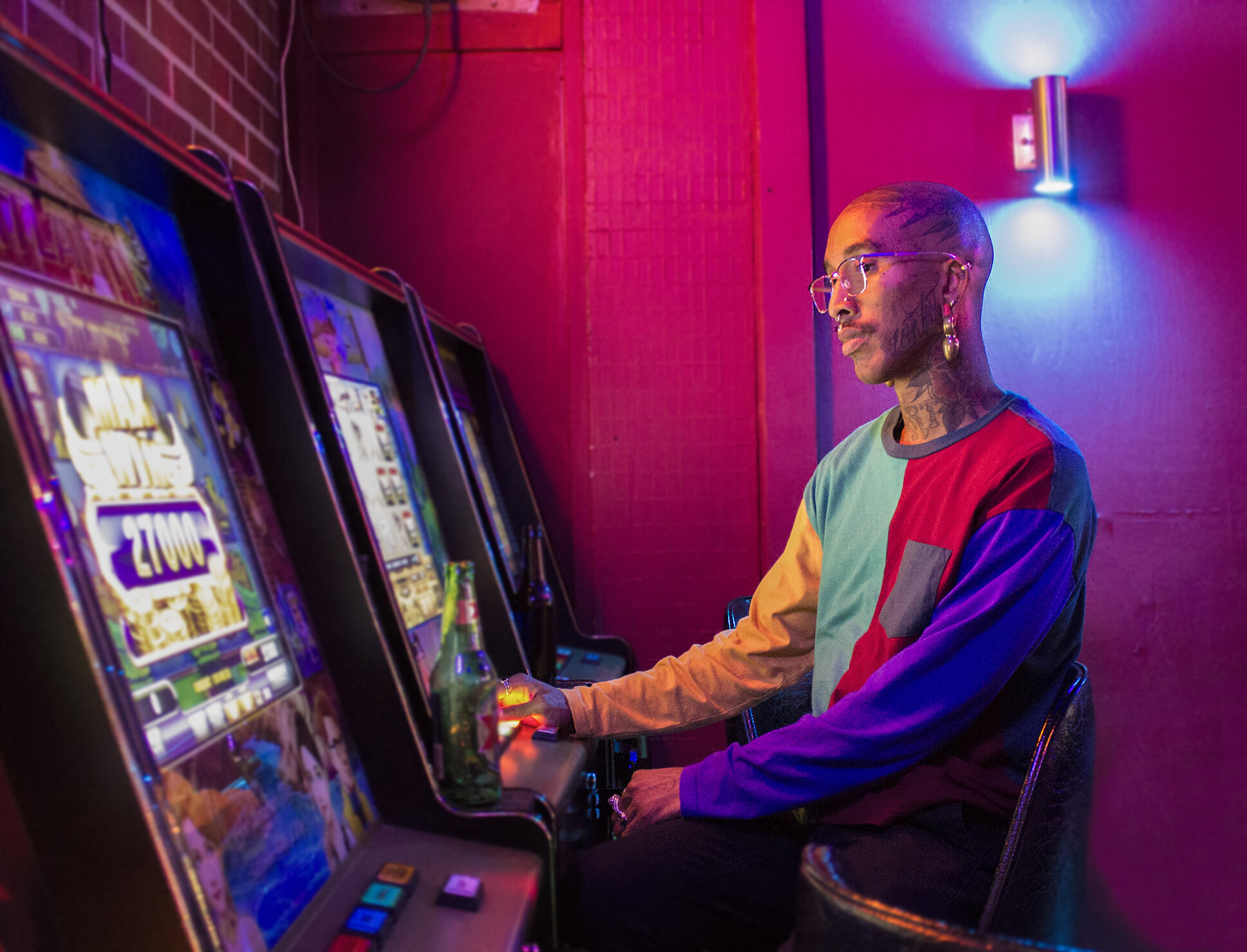 Man playing a slot machine