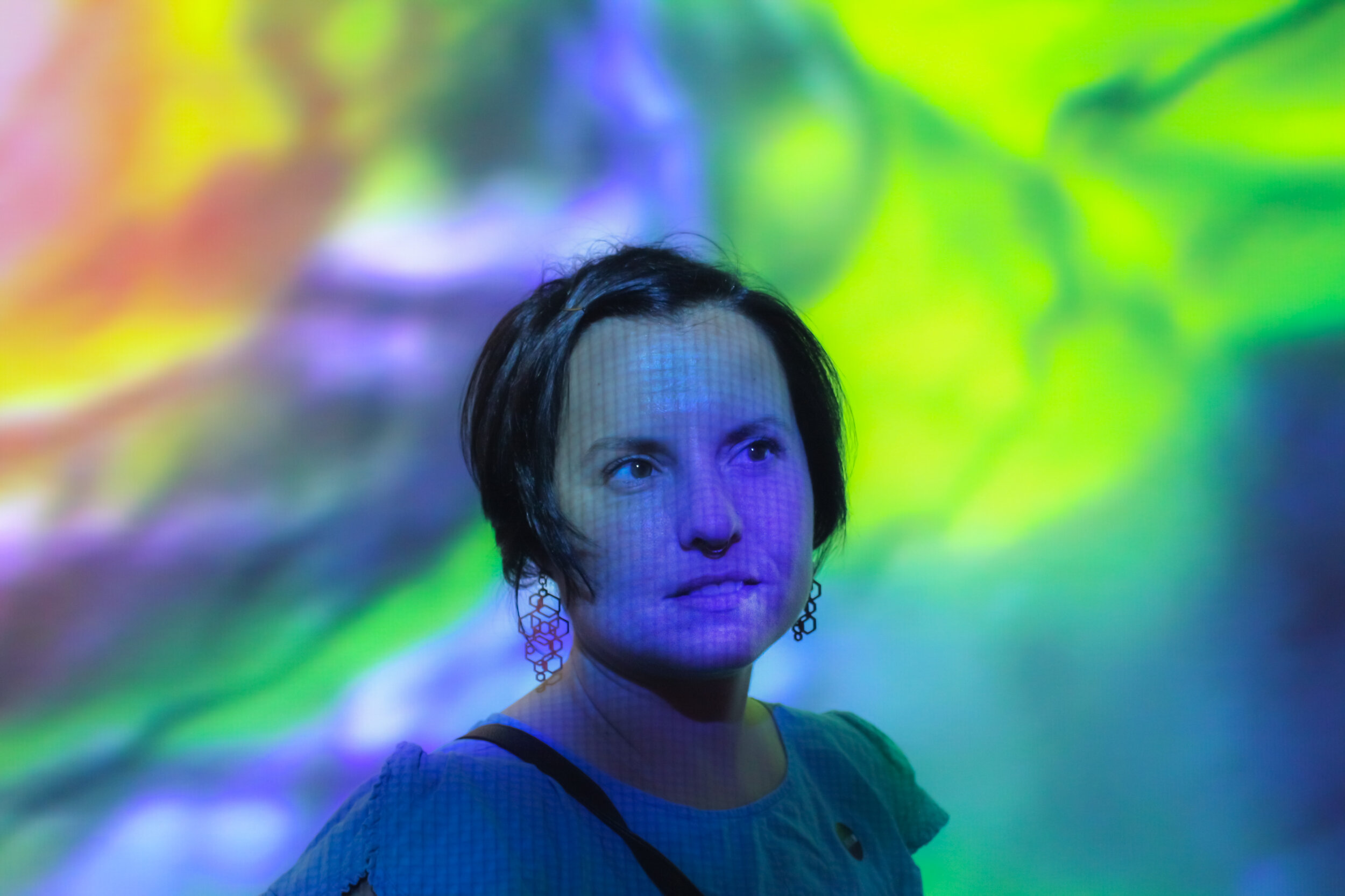 Etheral projections on woman
