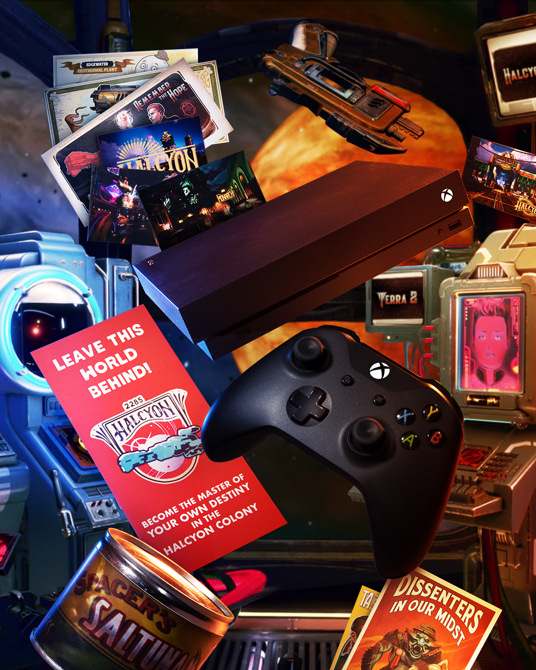 Prosperity awaits you in the stars! #TheOuterWorldsThe Outer Worlds Art direction, design.