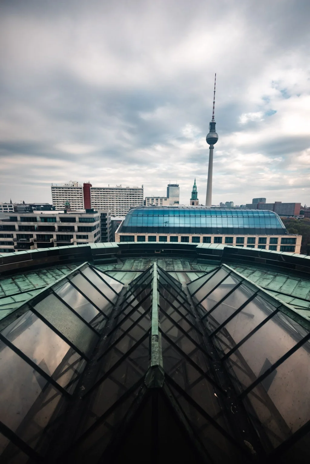 View of TV Tower and Radisson Blu from the Top of Berlin Dom