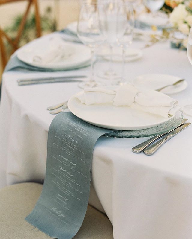 Had so much fun working on this linen dinner menu design and remembering our trip to the LA fabric district in hunt of the perfect dusty blue to go along with the color palette. Featured on @caratsandcake today ✨ &mdash;

Photography @judypakstudio
E