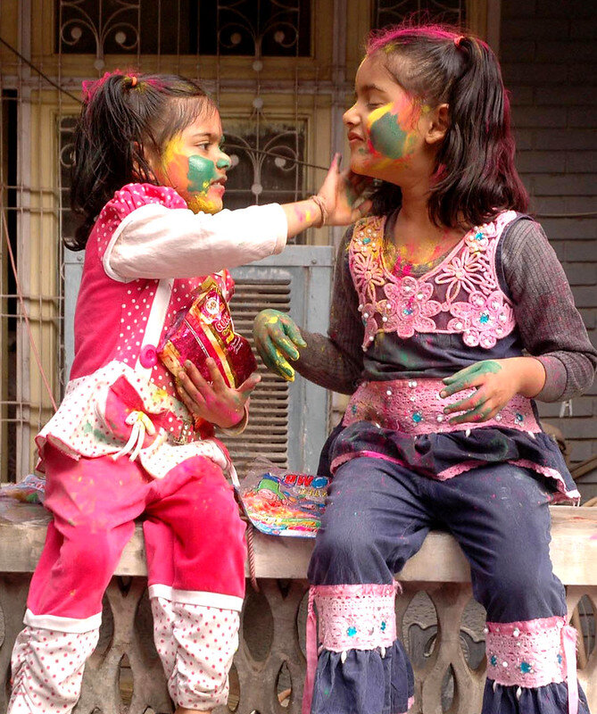 Children playing Holi