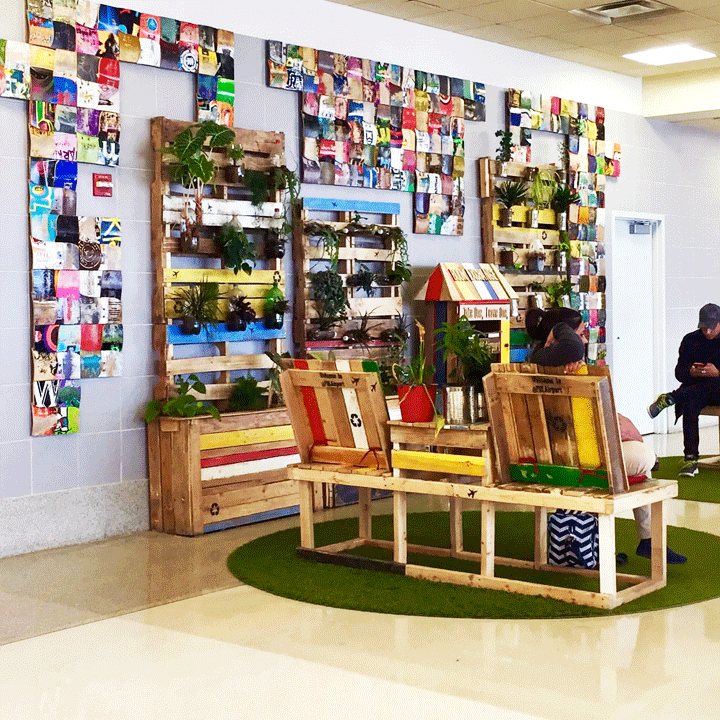 Recycled Skateboard Tiles are now featured in two locations at PHL International Airport
